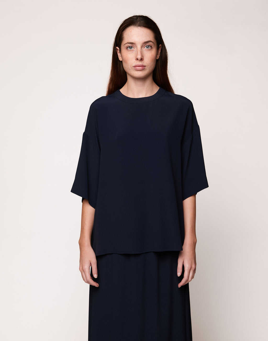 T-shirt in Crepe de Chine Navy Blu