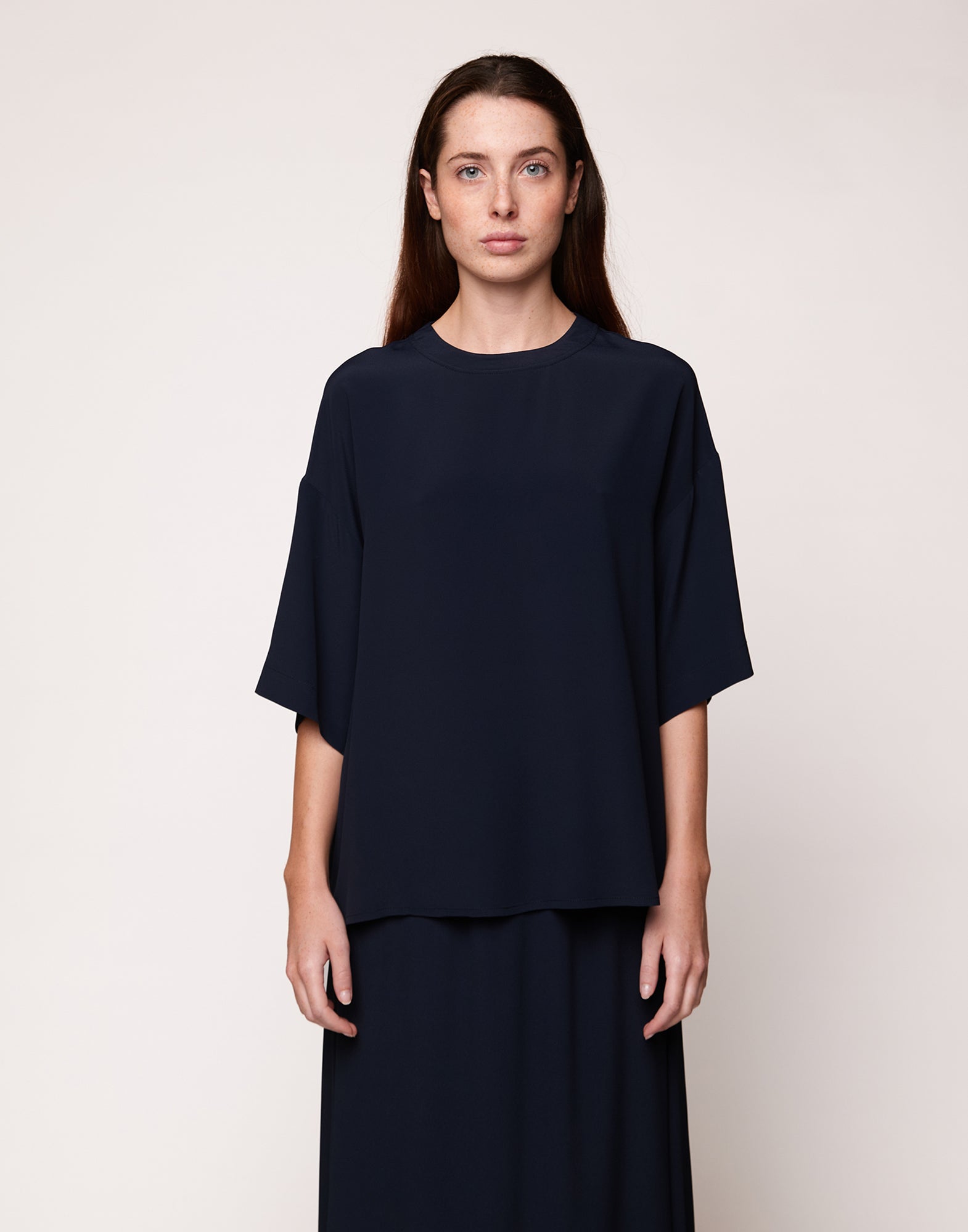 T-shirt in Crepe de Chine Navy Blu