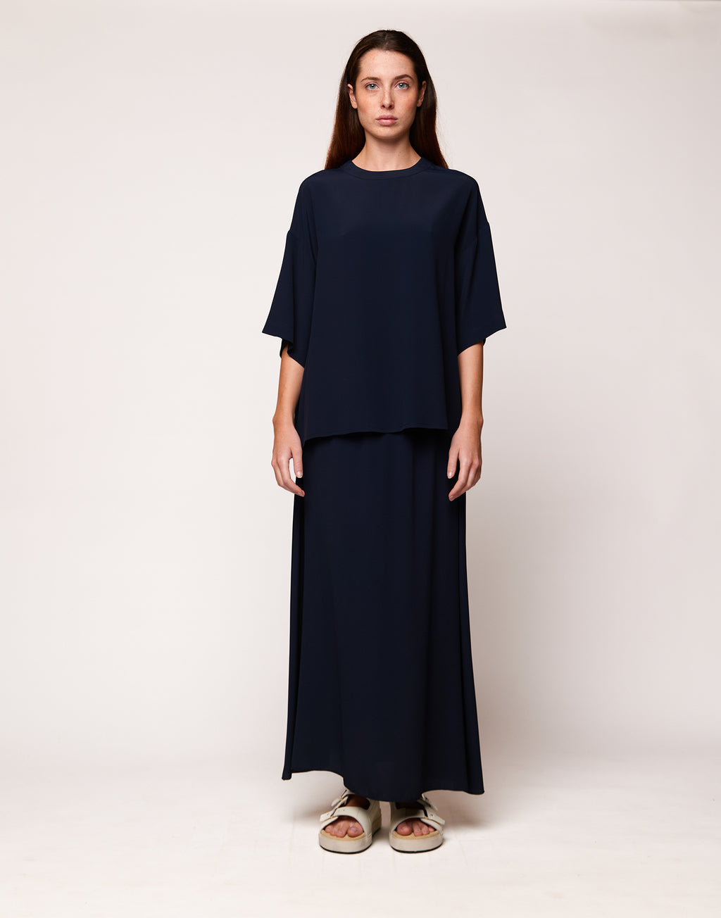 T-shirt in Crepe de Chine Navy Blu