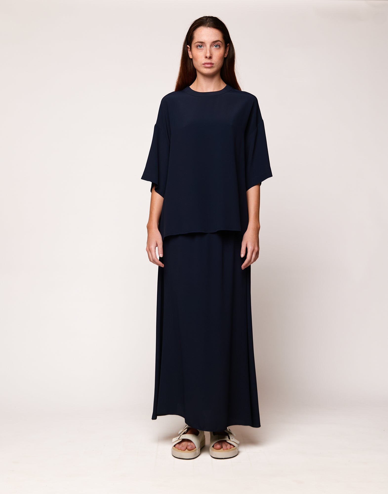 T-shirt in Crepe de Chine Navy Blu