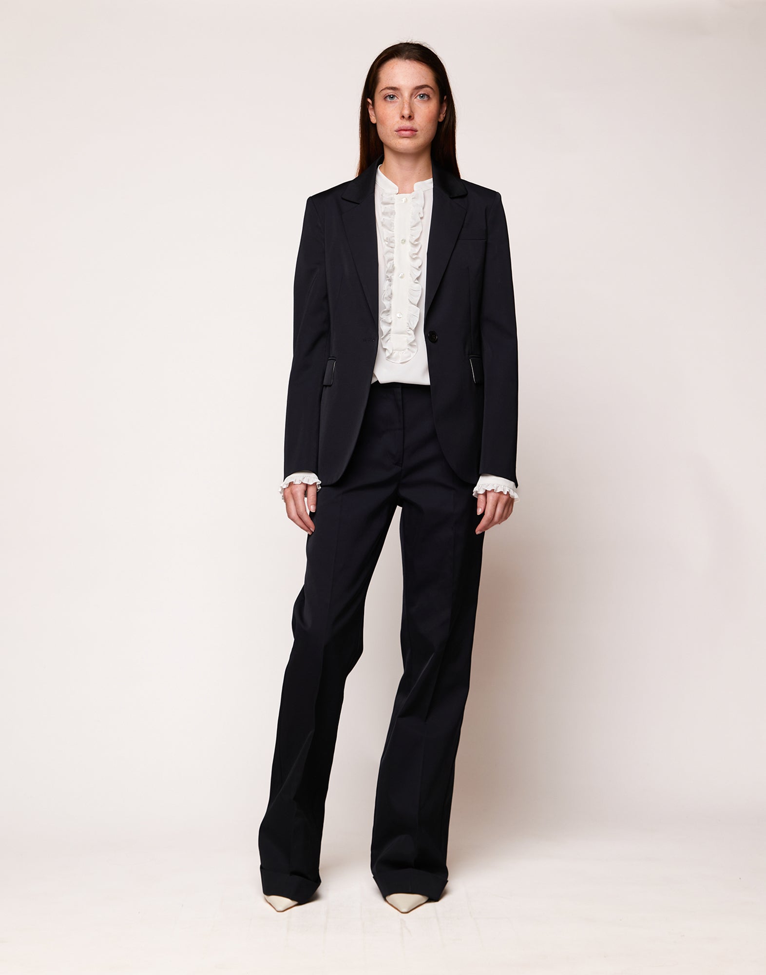 Camicia Serafino con Rouches in Crepe de Chine Latte