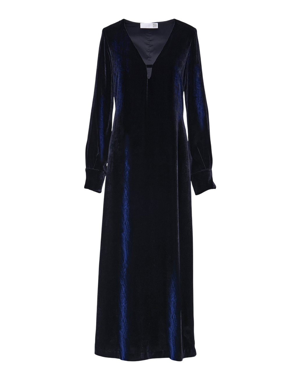 Robe longue en velours fluide mélangé soie bleu nuit