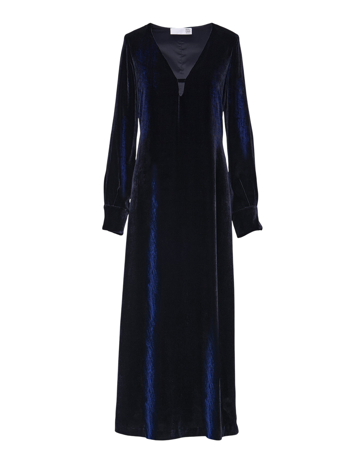 Robe longue en velours fluide mélangé soie bleu nuit