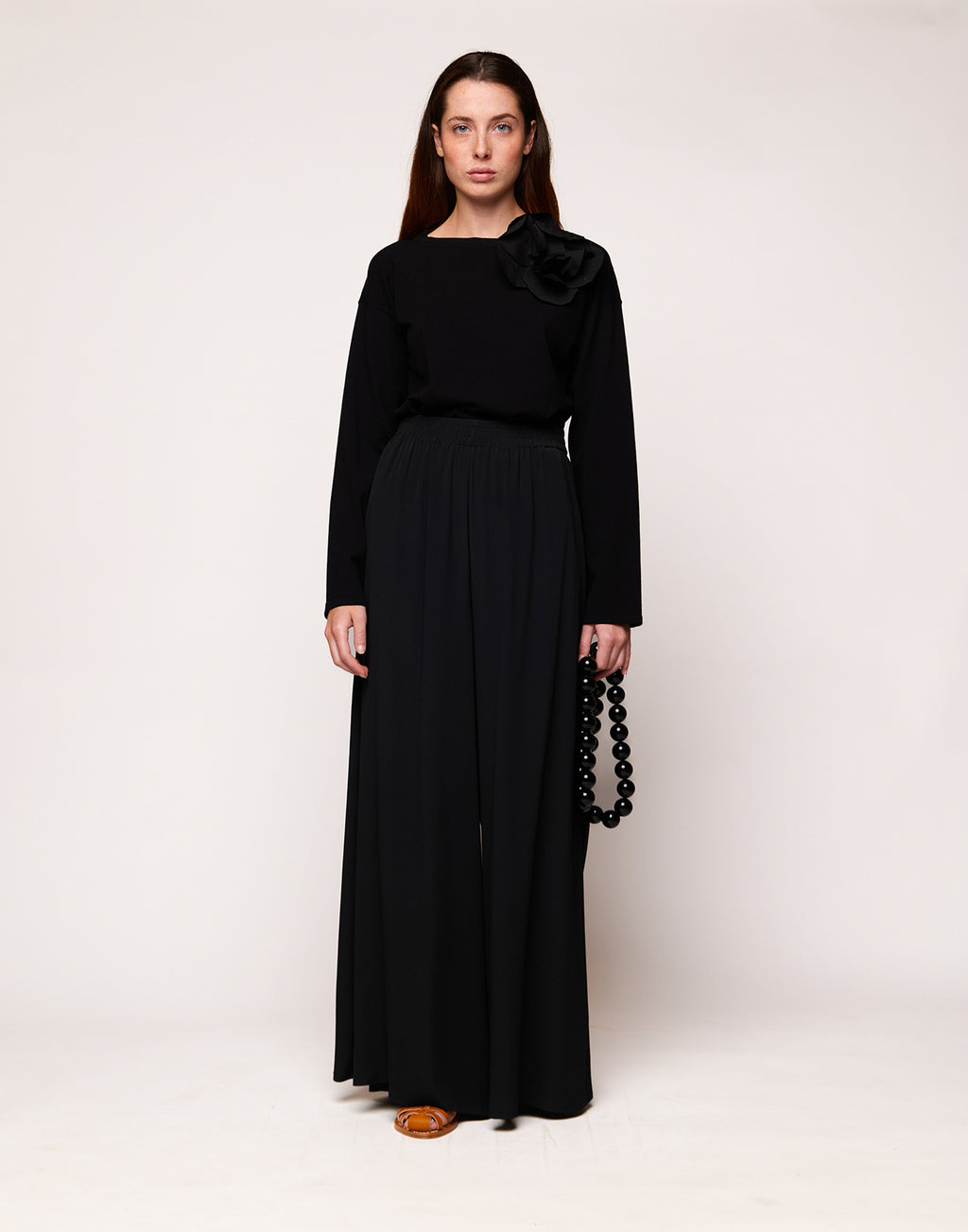 Pantaloni Ampi con Elastico in Crepe de Chine Navy Blu