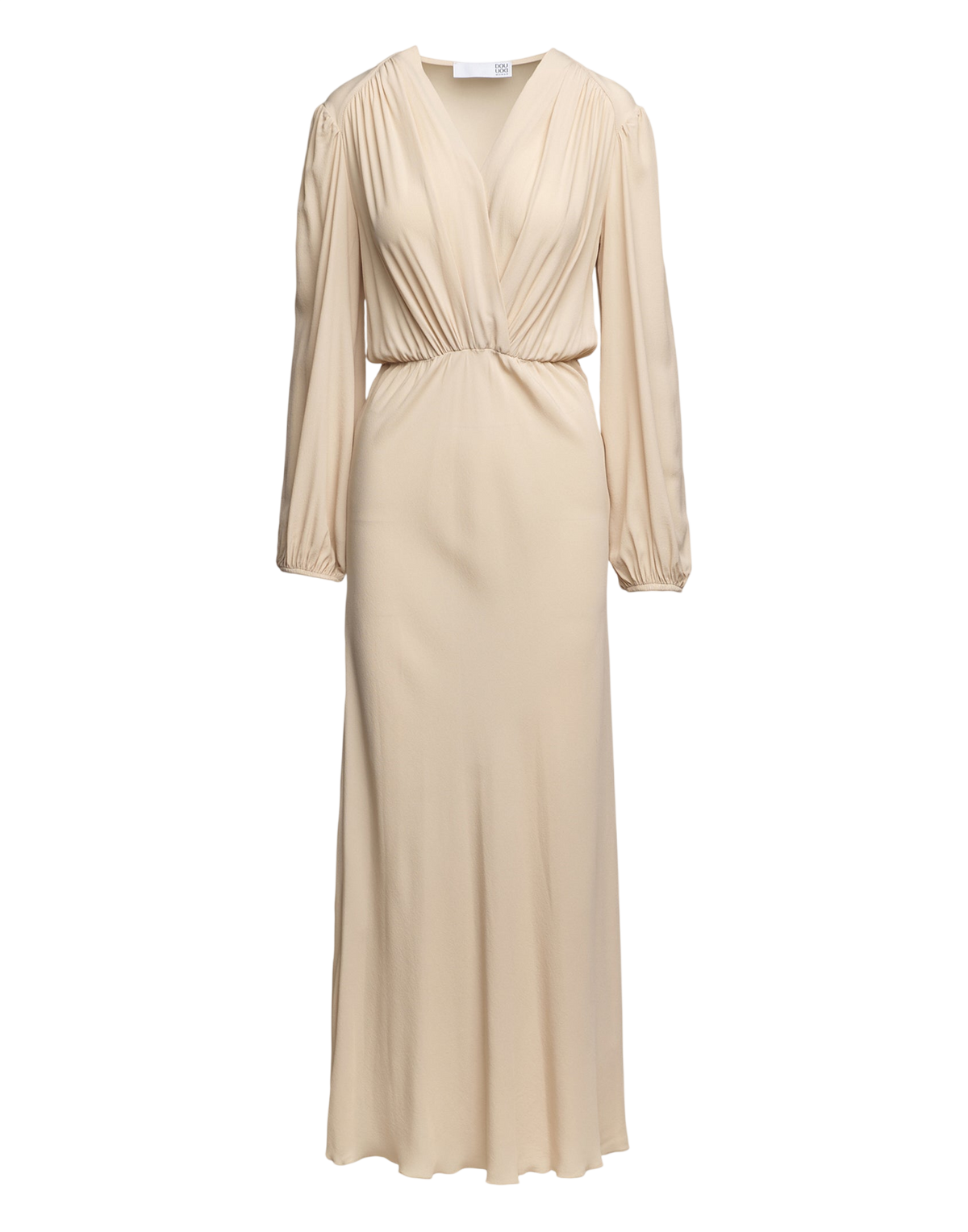 Robe Longue Croisée en Crêpe de Chine Sable