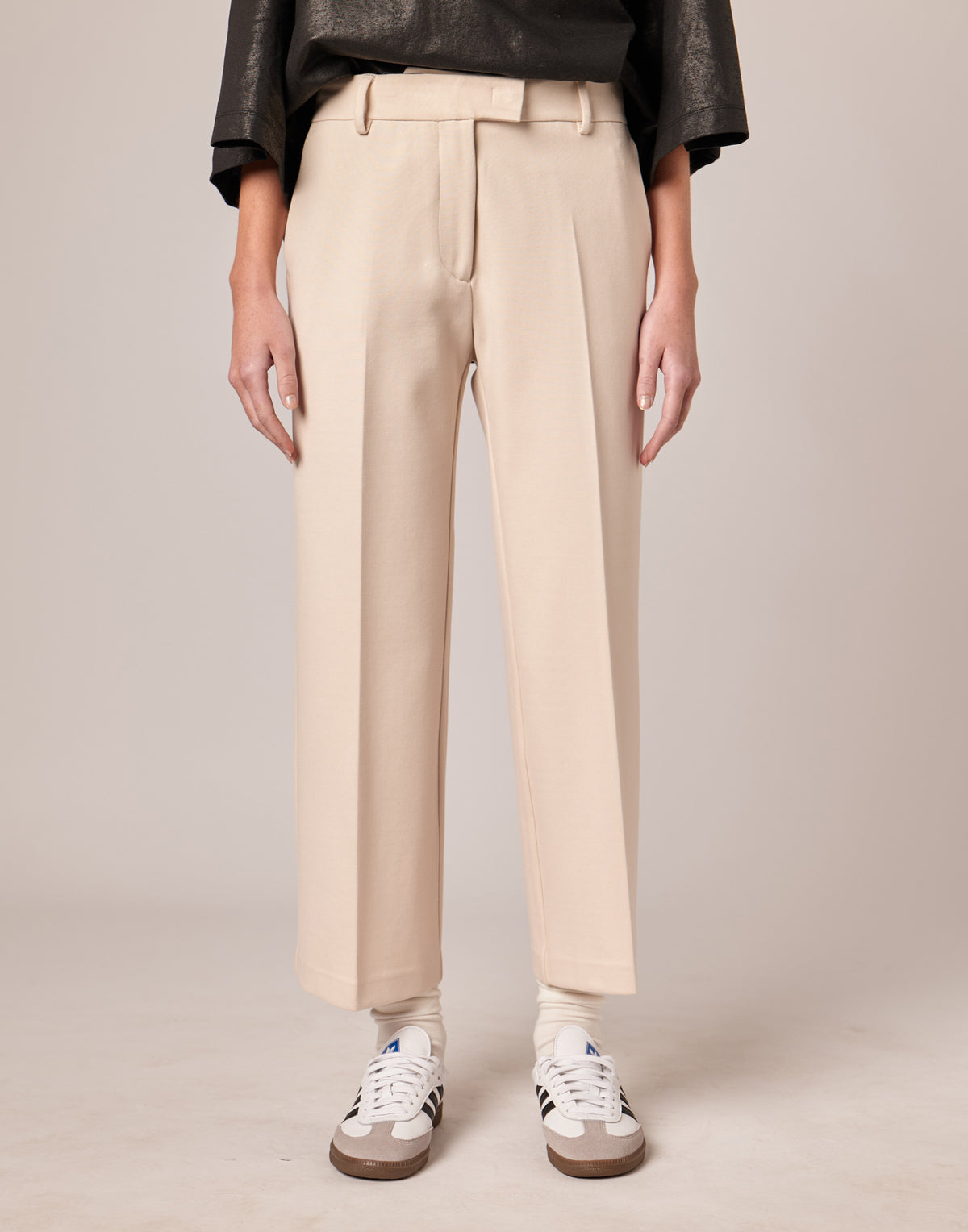 Long Flair Trousers in Stucco Milano Stitch