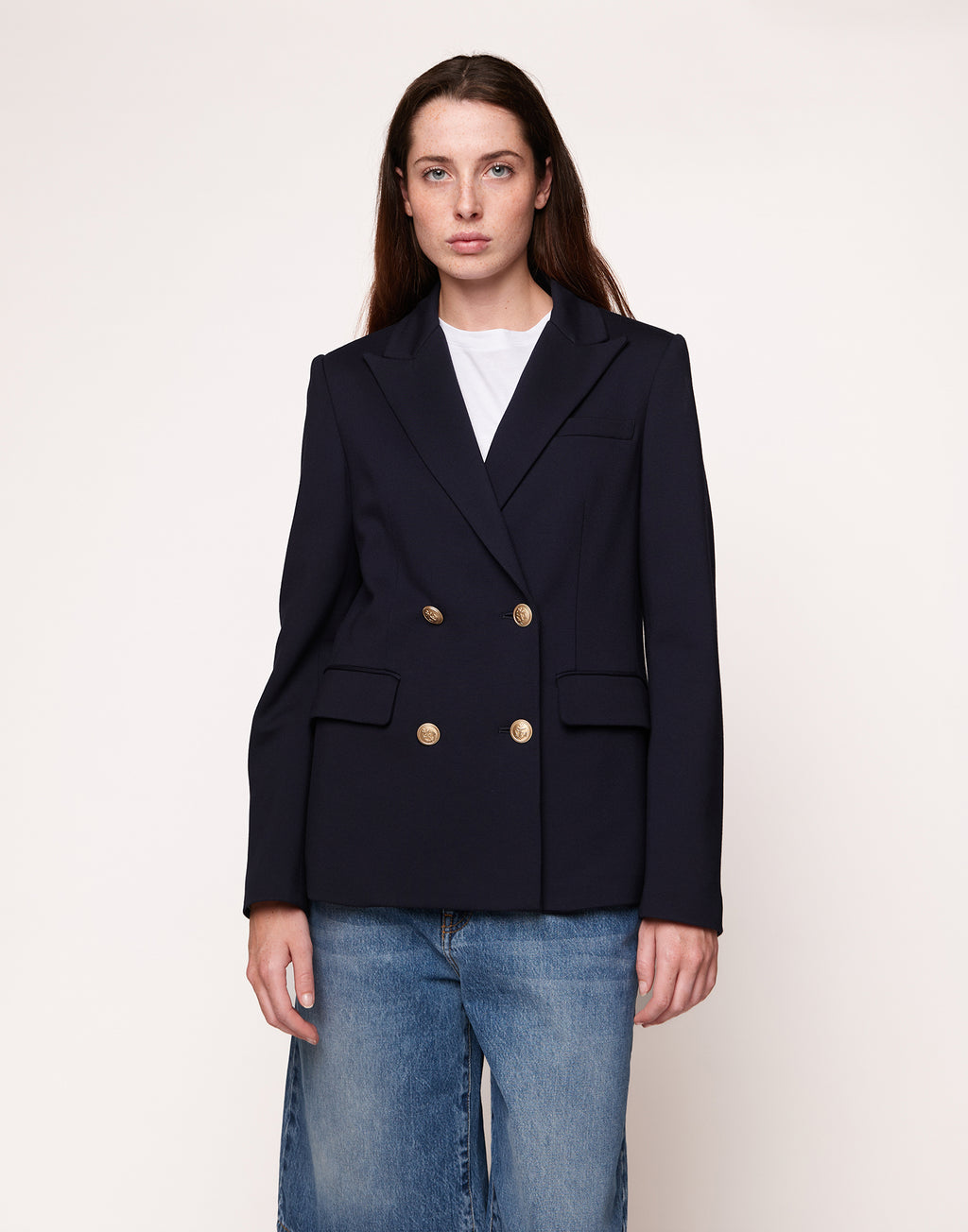 Giacca Doppio Petto in Punto Milano Compact Navy Blu