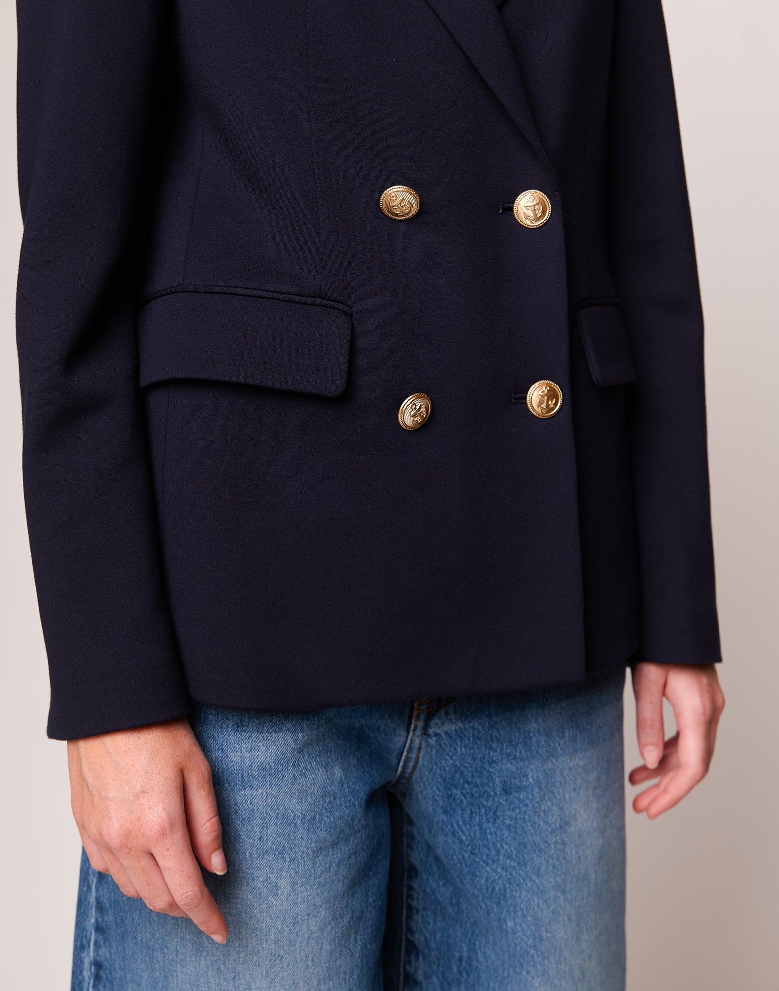 Giacca Doppio Petto in Punto Milano Compact Navy Blu