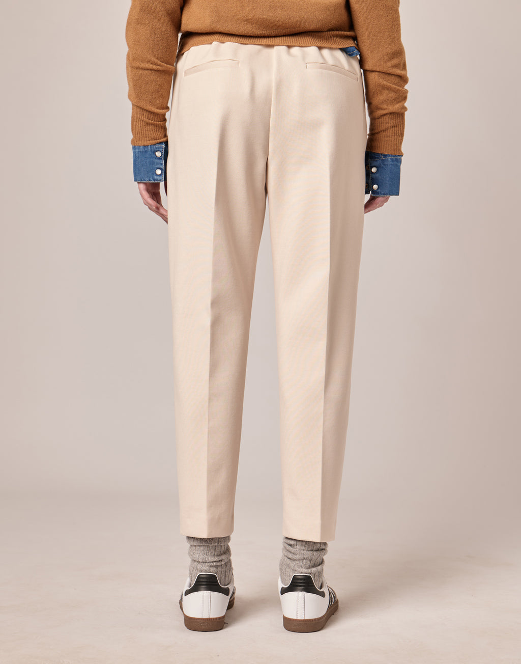 Pantaloni Lunghi con Elastico in Punto Milano Stucco