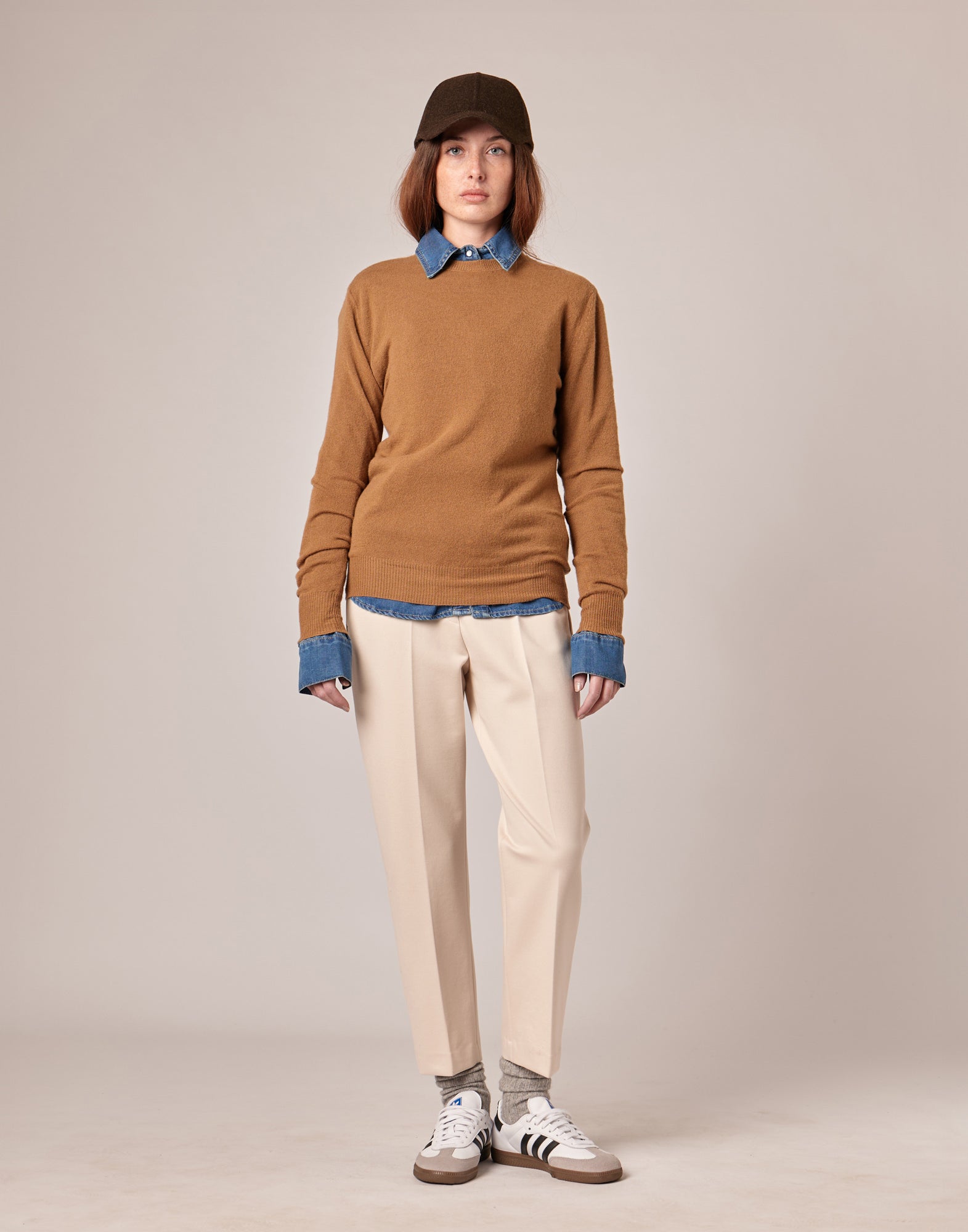 Pantaloni Lunghi con Elastico in Punto Milano Stucco