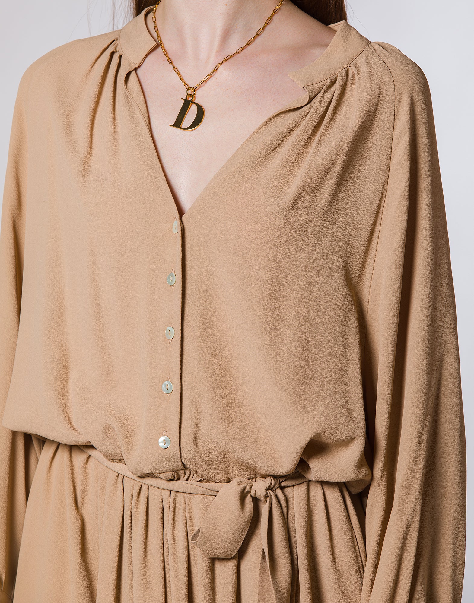 Abito Midi in Misto Seta Nude