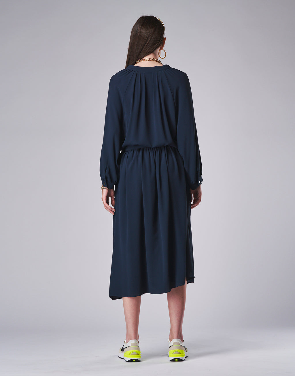 Abito Midi in Misto Seta Blu