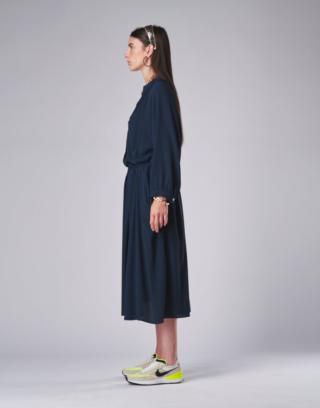 Abito Midi in Misto Seta Blu