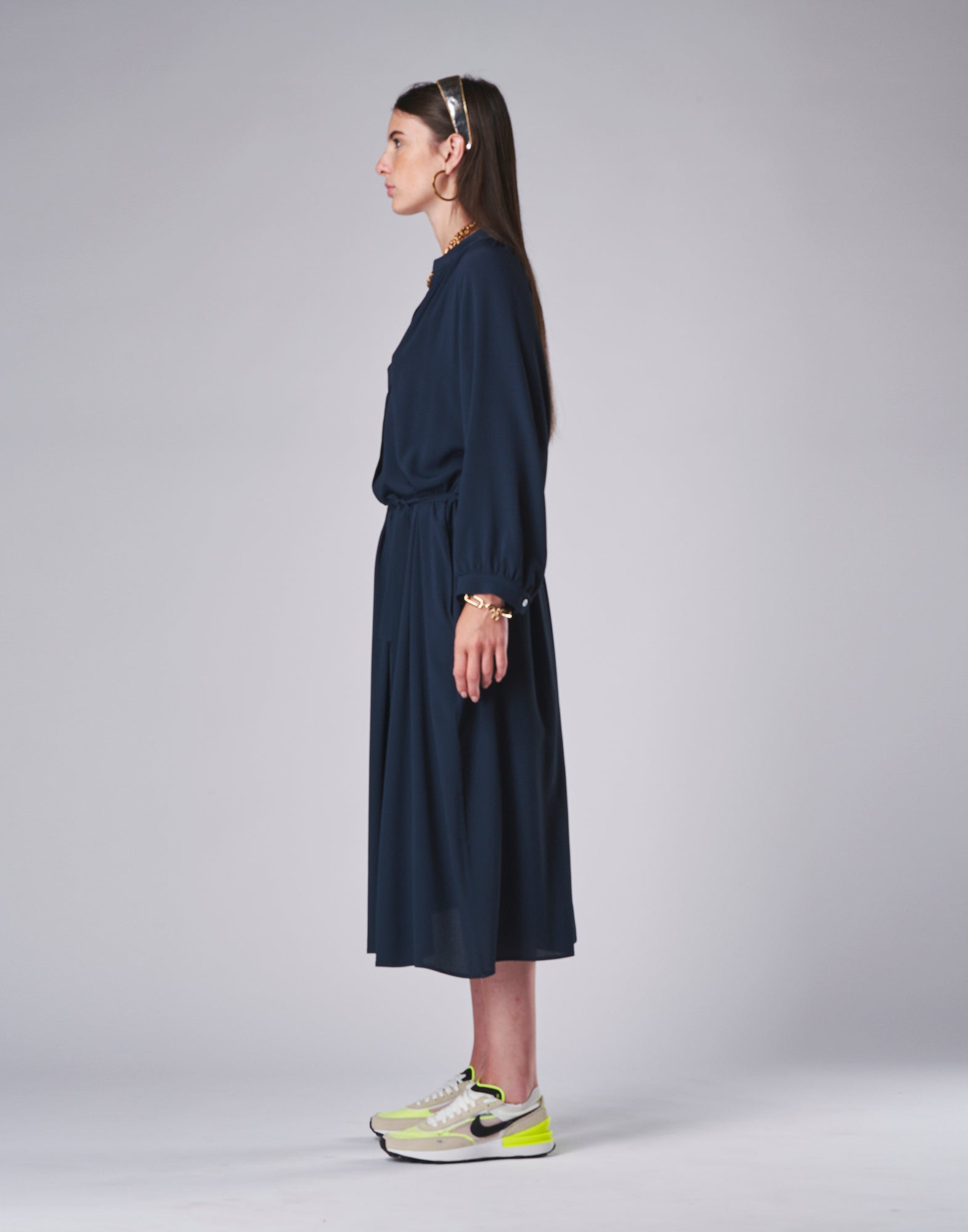 Abito Midi in Misto Seta Blu