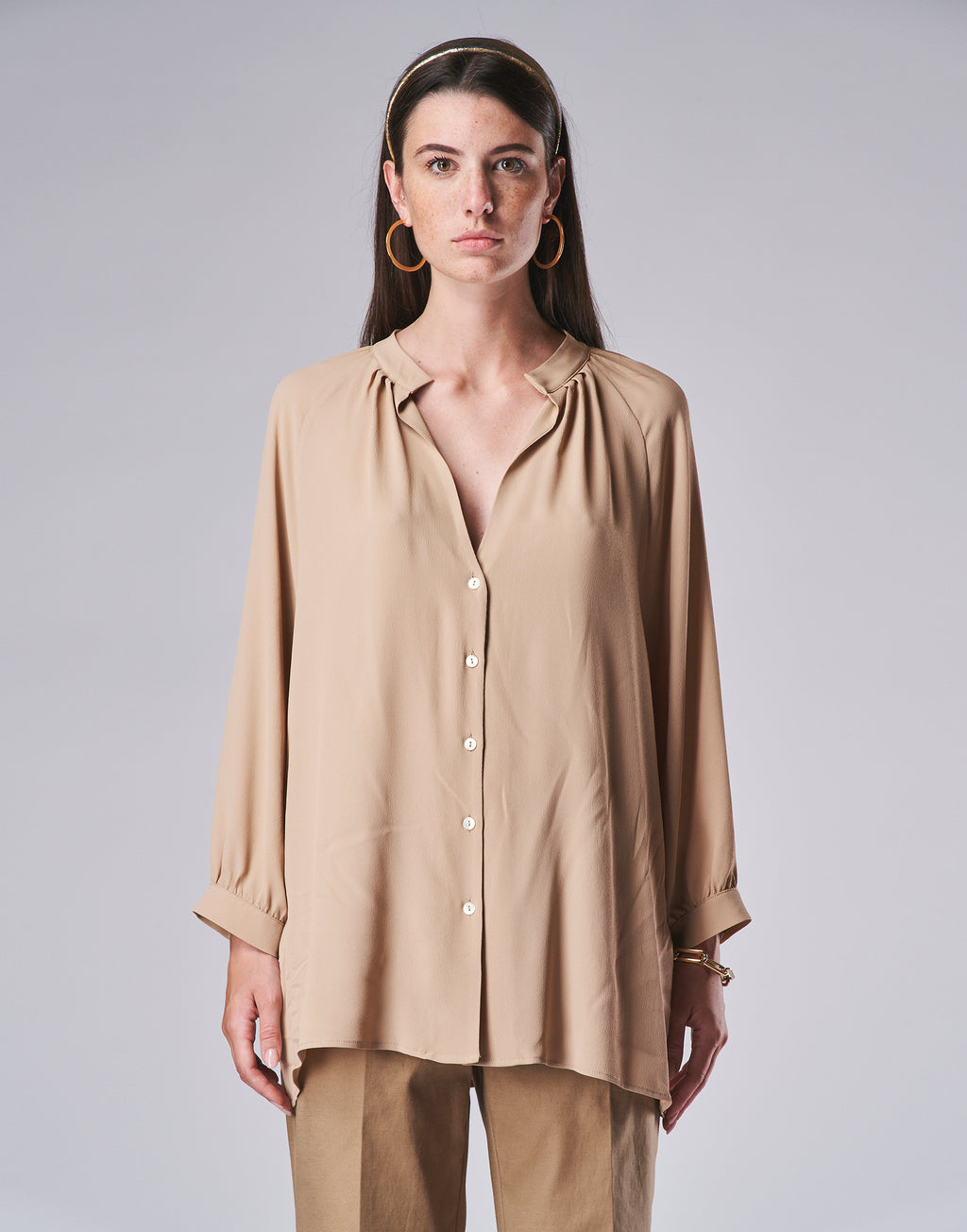 Camicia in Misto Seta Nude