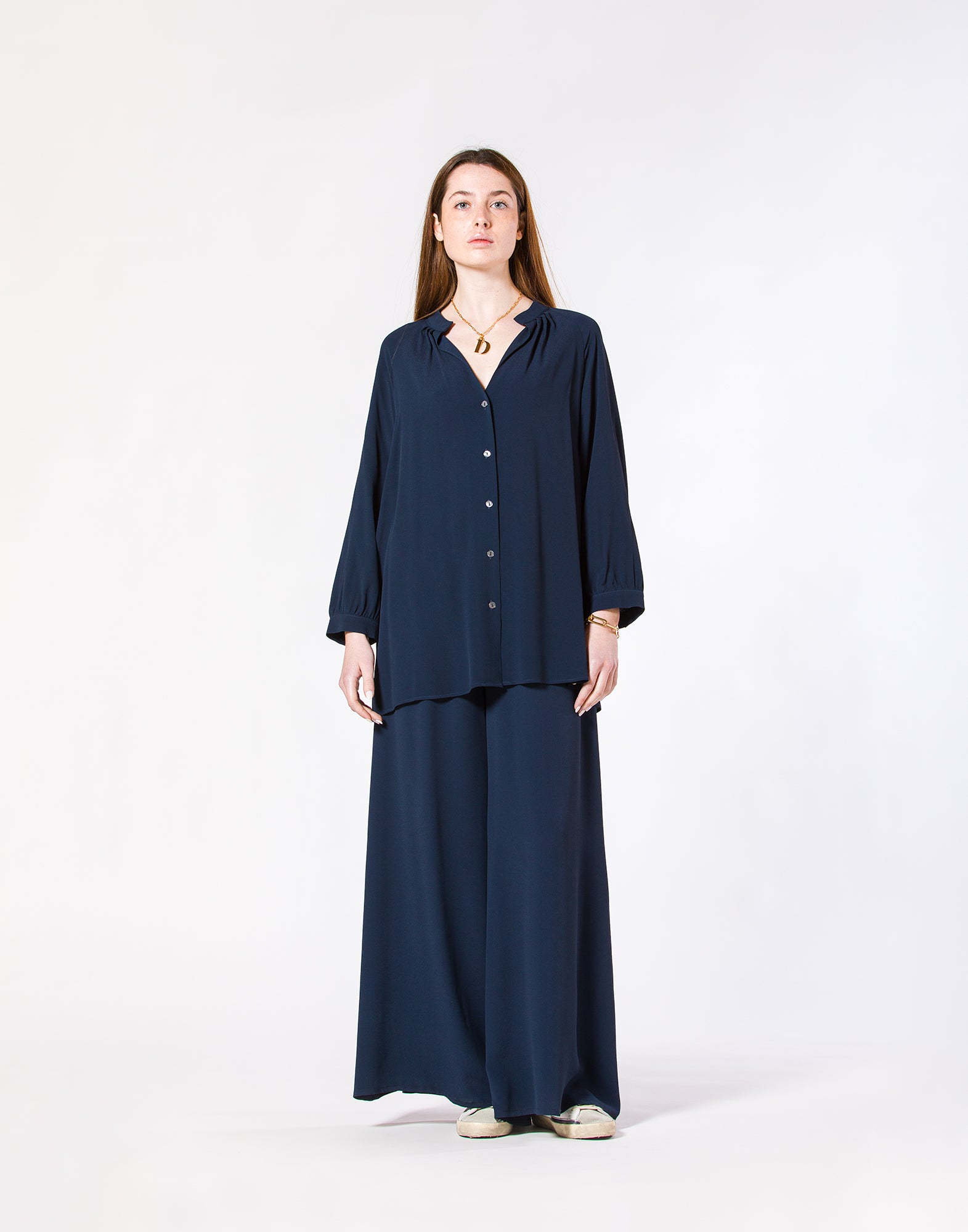 Camicia in Misto Seta Blu