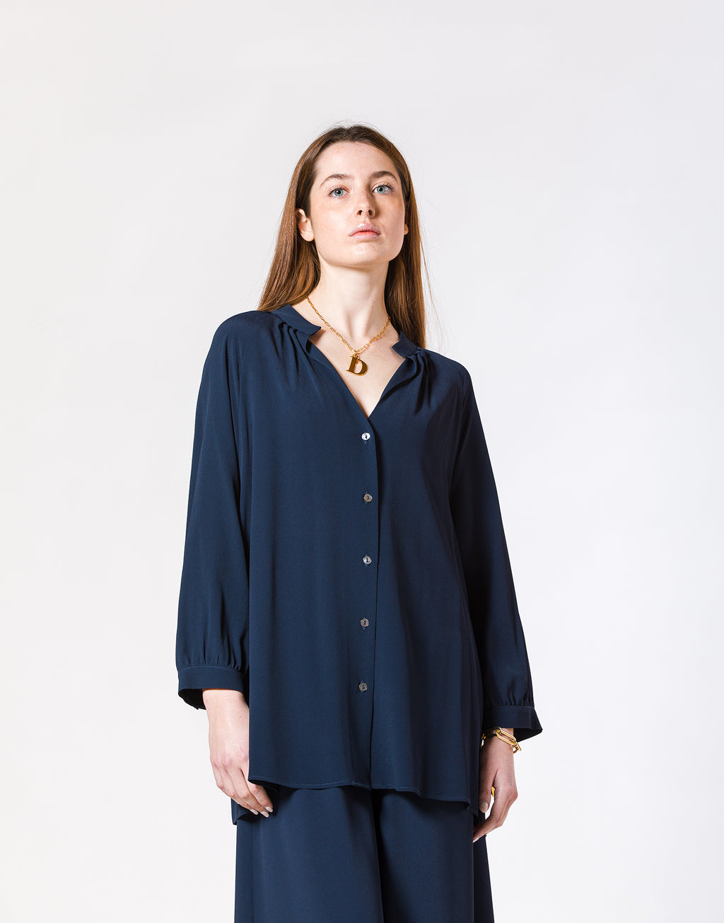 Camicia in Misto Seta Blu