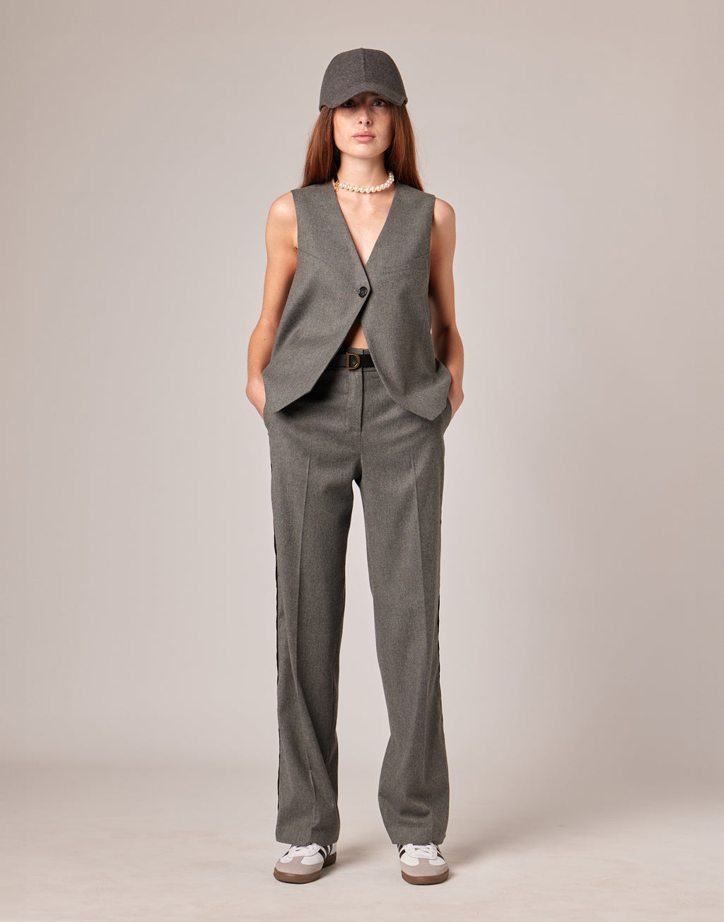 Pantaloni Lunghi in Flanella Misto Lana Stretch Grigio Fumo