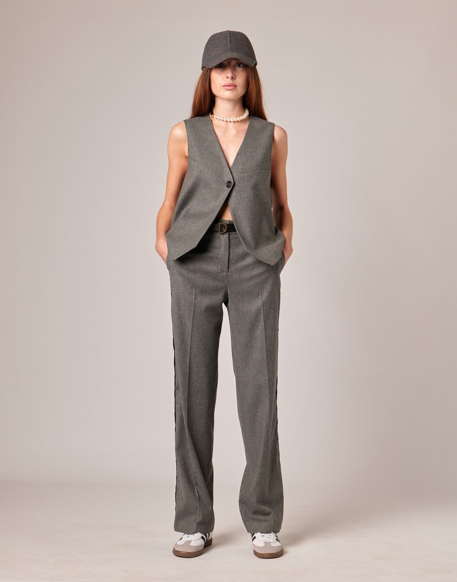 Pantaloni Lunghi in Flanella Misto Lana Stretch Grigio Fumo