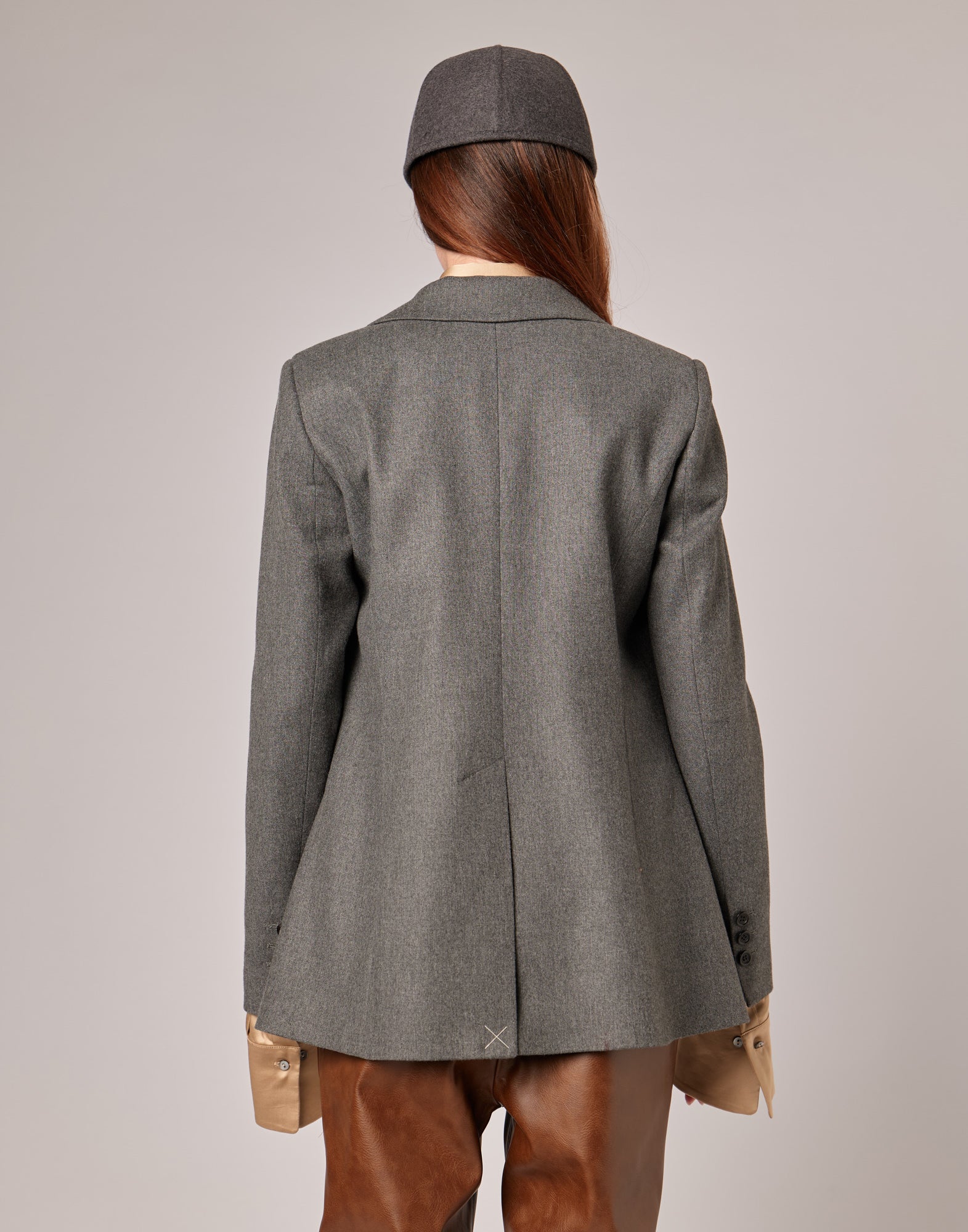 Giacca Monopetto Dritta in Flanella Misto Lana Stretch Grigio Fumo