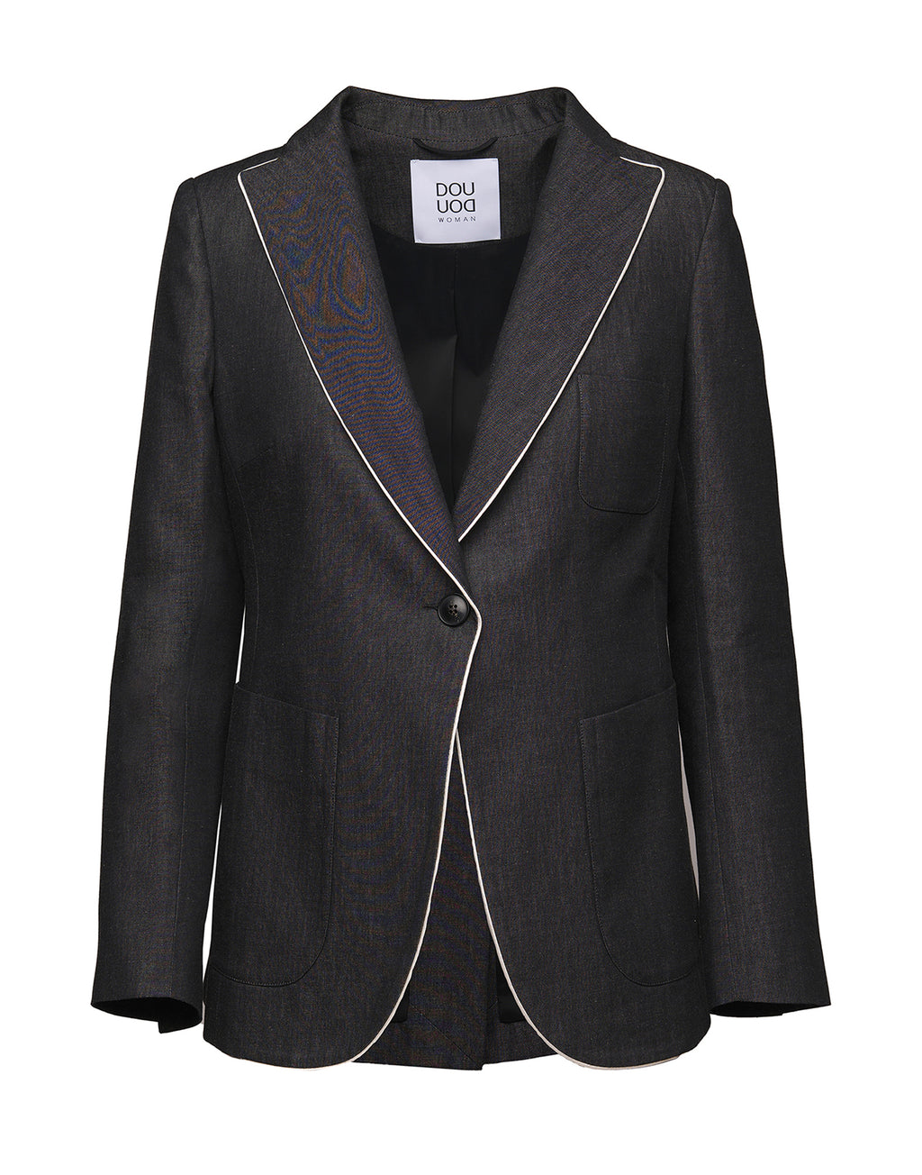 Giacca Monopetto con Piping in Taylored Black Denim