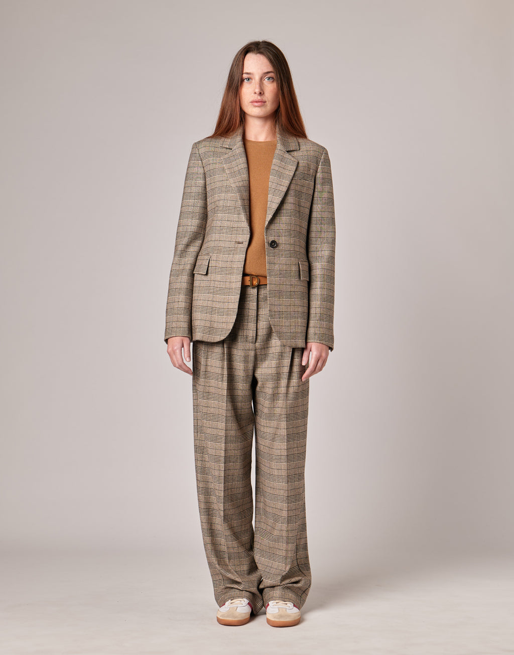Pantaloni Lunghi con Pences in Prince of Wales Comfort