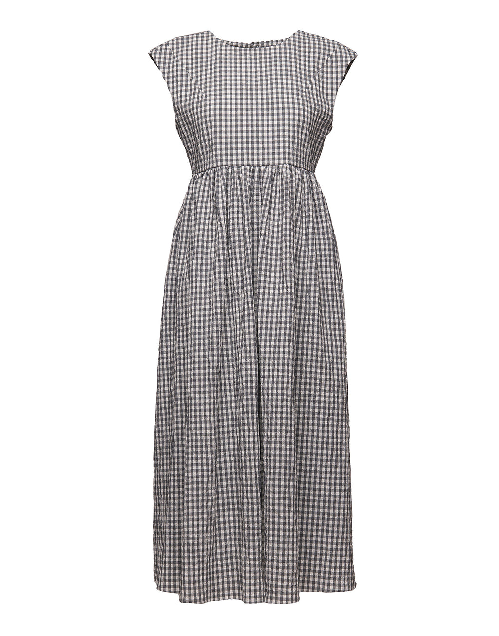 Abito Midi Smanicato in Vichy Embossed Off White/Steel