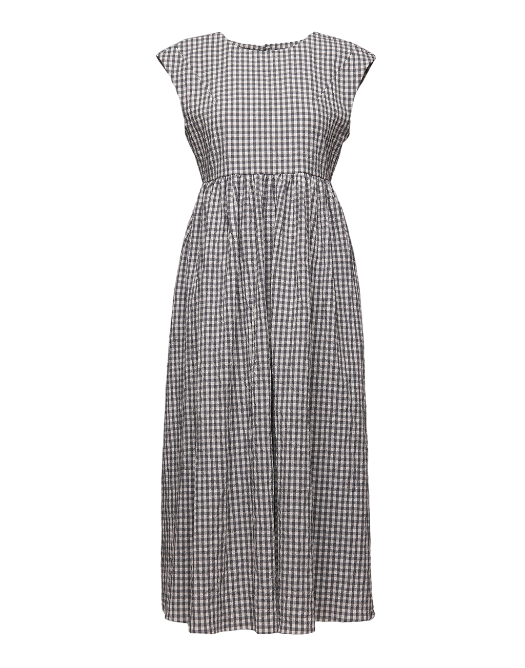 Robe midi sans manches en vichy gaufré blanc cassé/acier