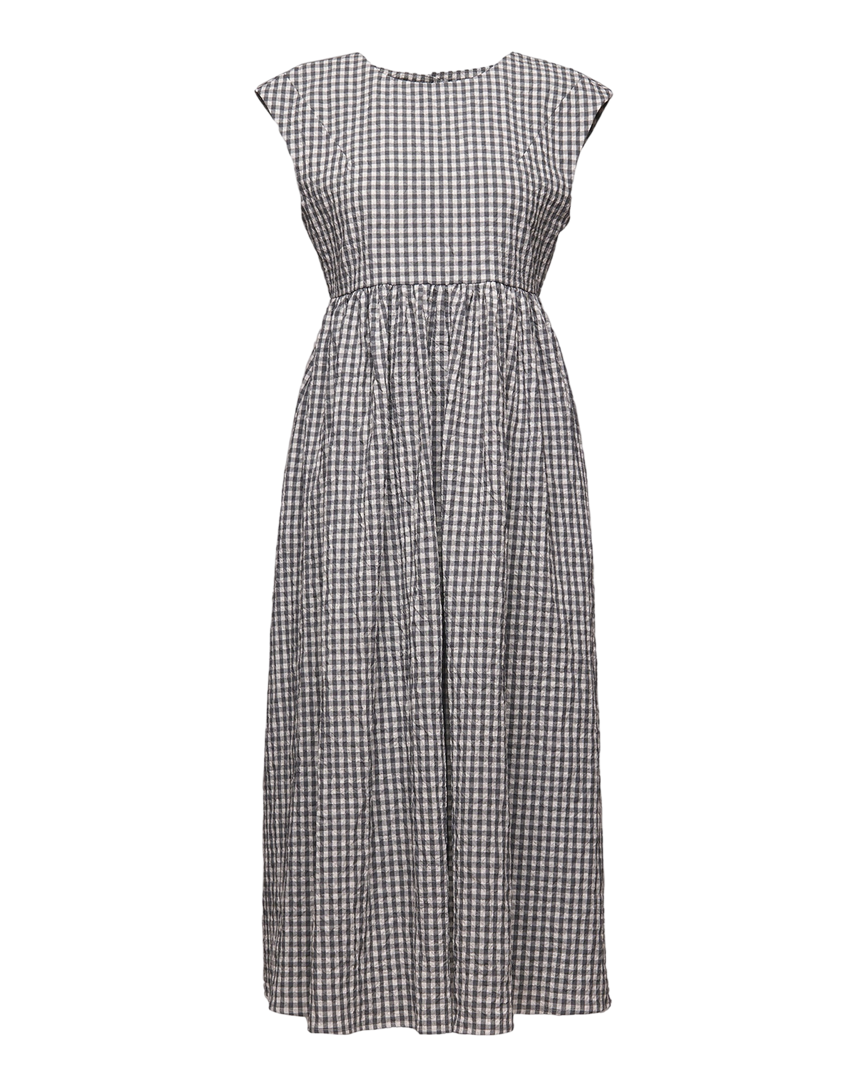 Off White/Steel Embossed Vichy Sleeveless Midi Dress