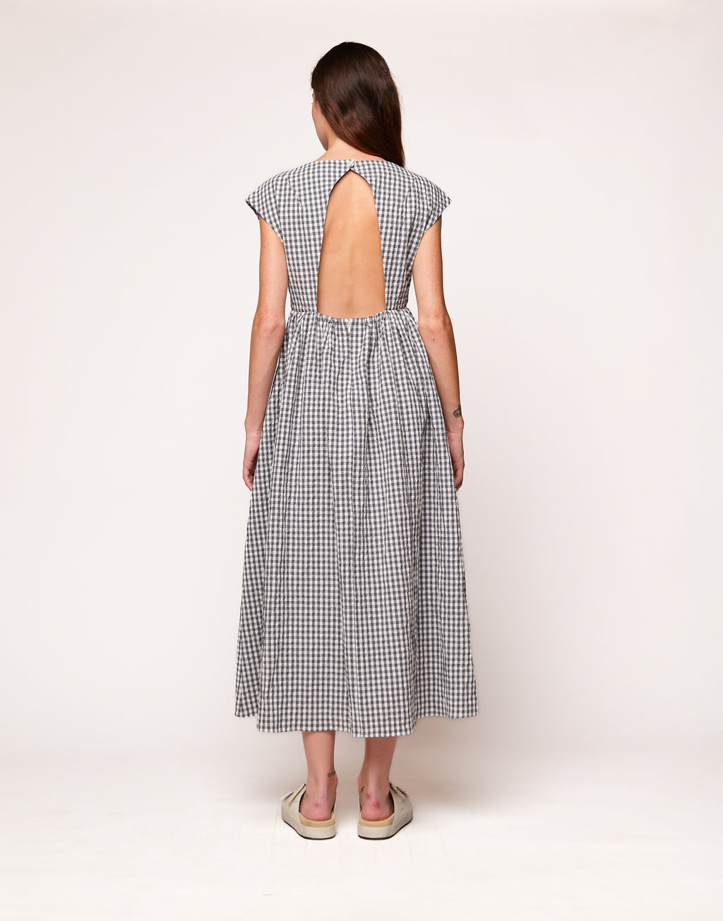 Abito Midi Smanicato in Vichy Embossed Off White/Steel