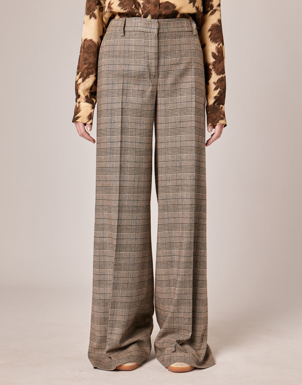 Pantaloni Ampi a Vita Alta in Prince of Wales Comfort