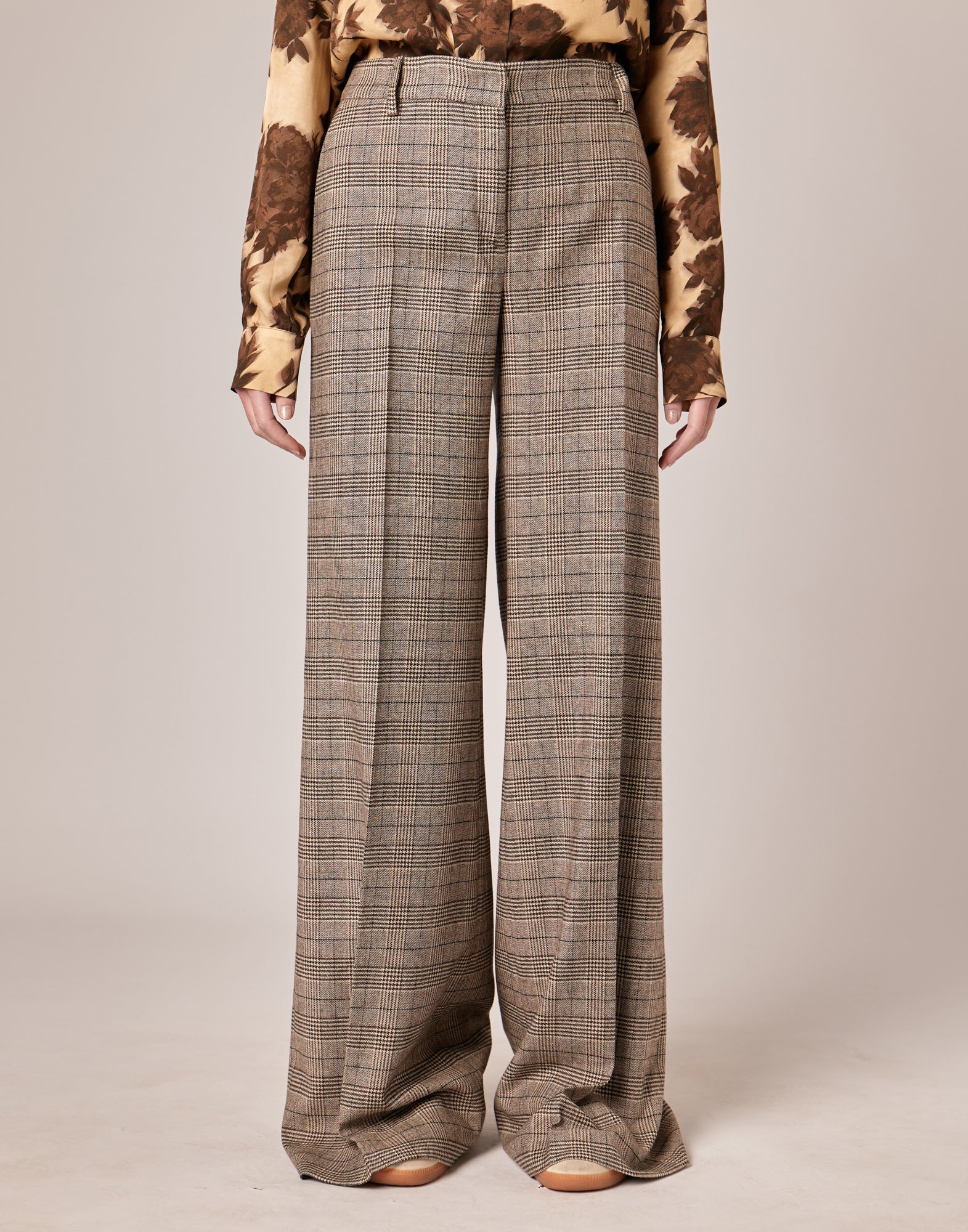 Pantaloni Ampi a Vita Alta in Prince of Wales Comfort