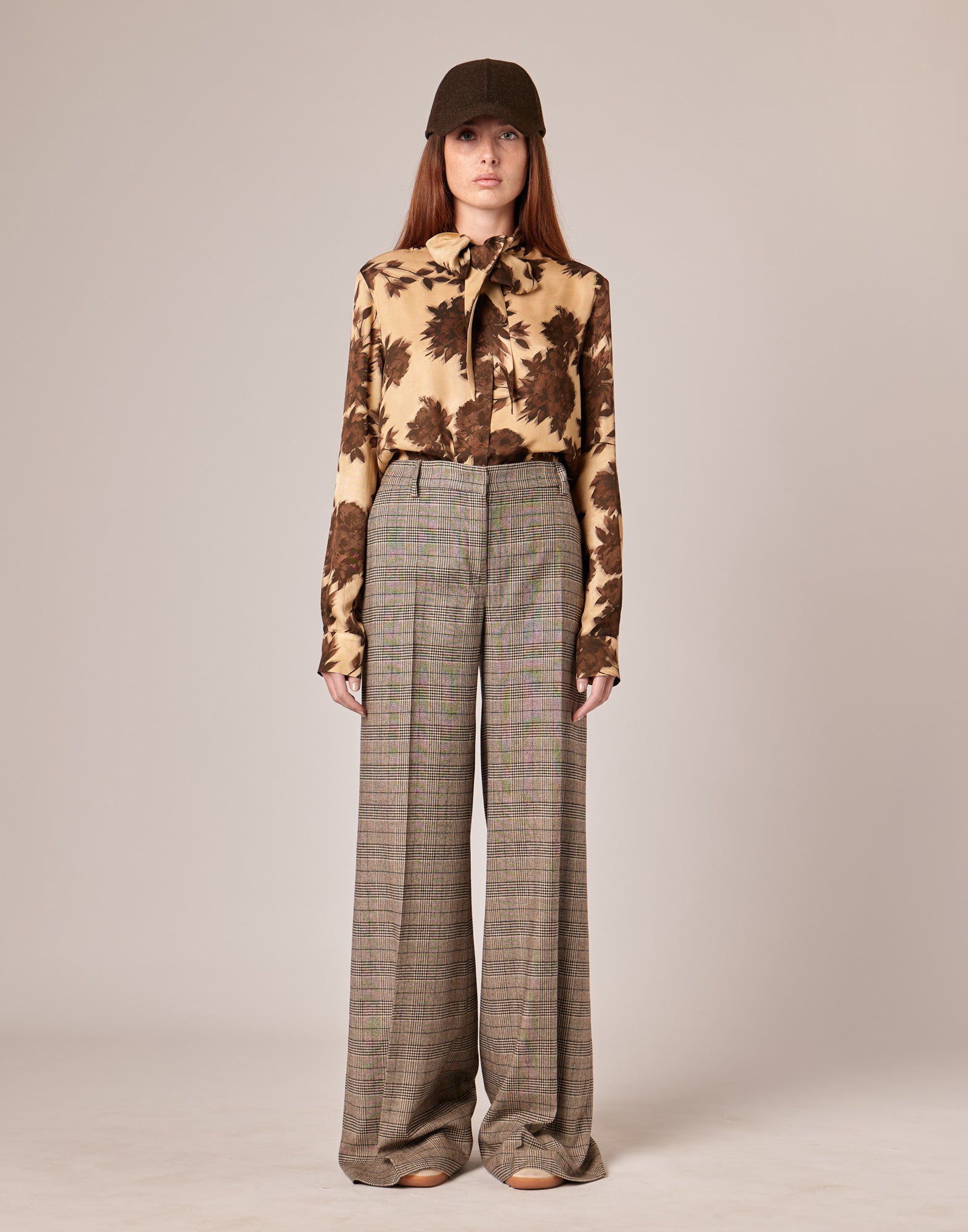 Pantaloni Ampi a Vita Alta in Prince of Wales Comfort