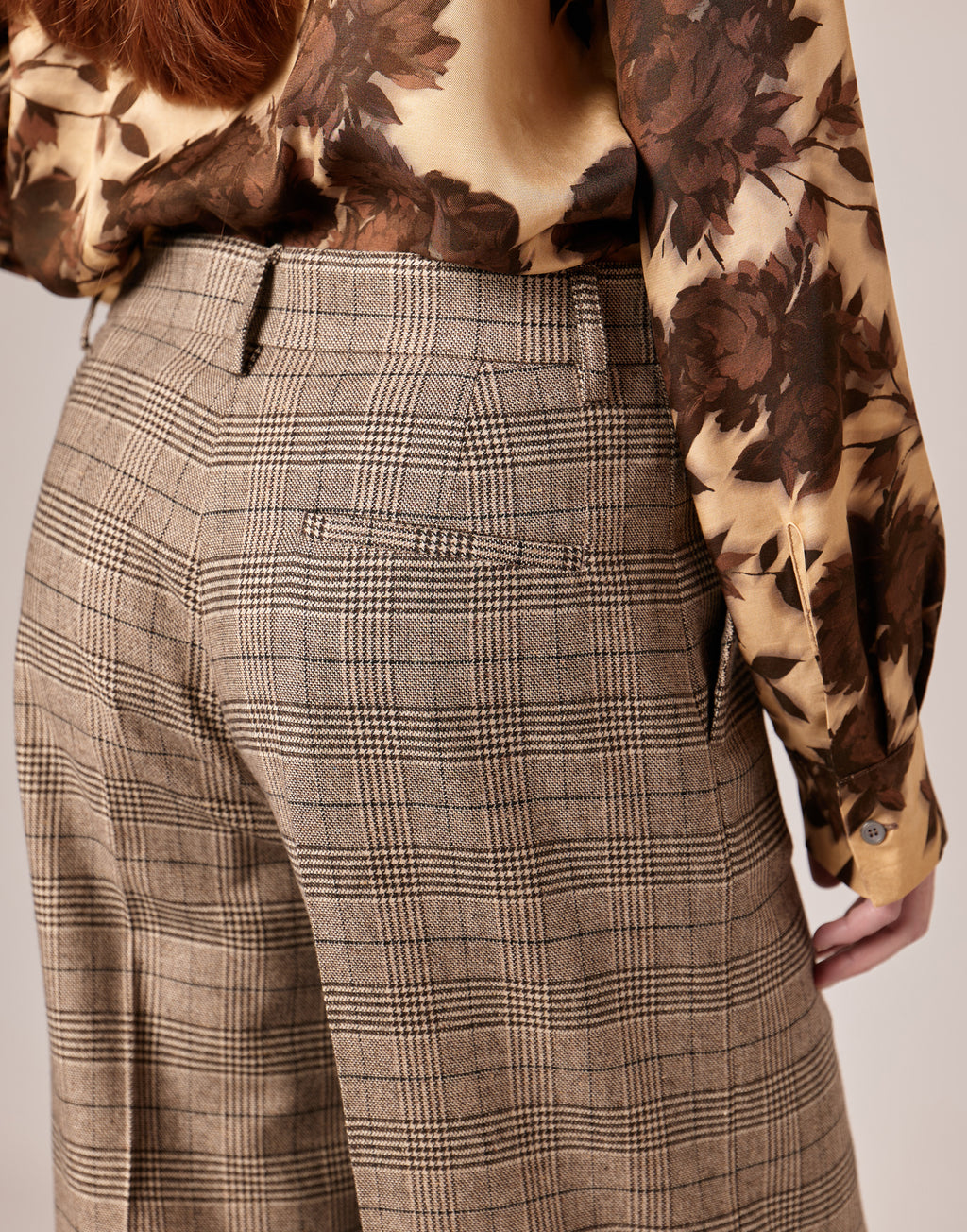 Pantaloni Ampi a Vita Alta in Prince of Wales Comfort