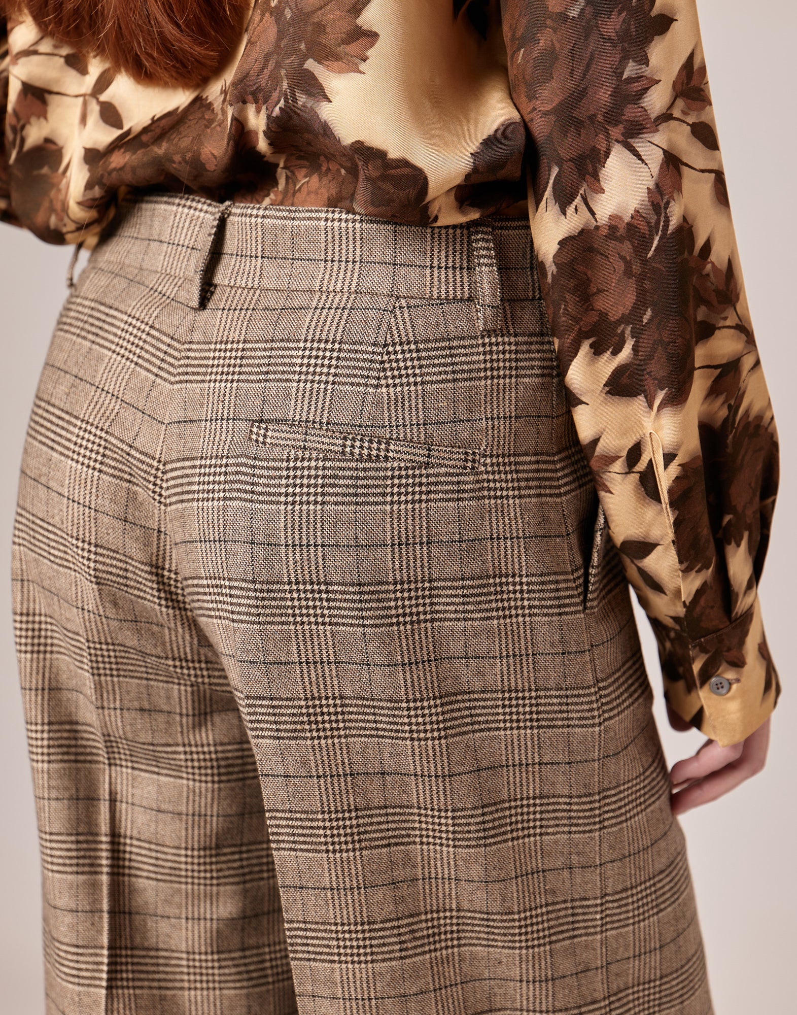 Pantaloni Ampi a Vita Alta in Prince of Wales Comfort