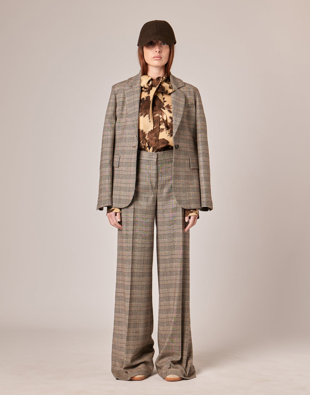 Pantaloni Ampi a Vita Alta in Prince of Wales Comfort