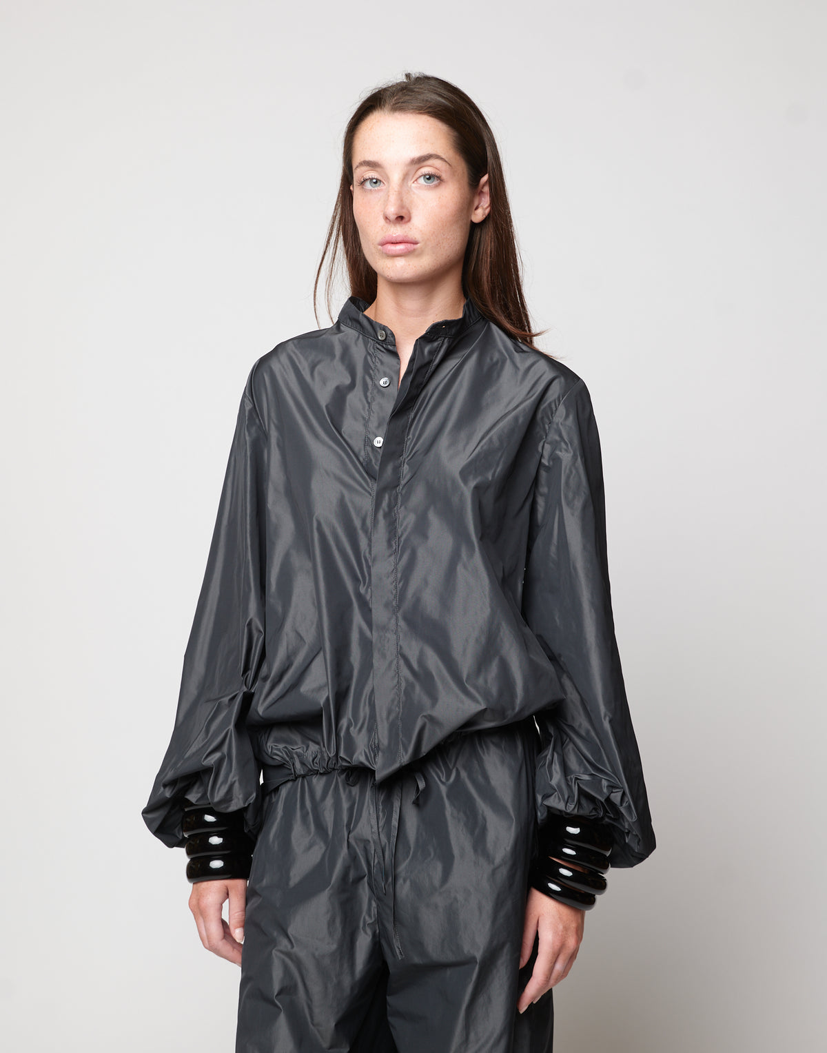 Cast Iron Taffeta Mandarin Collar Shirt