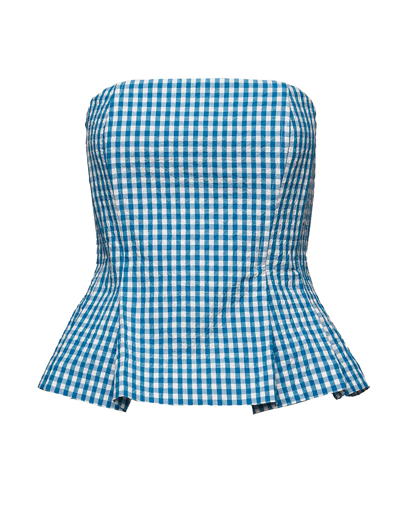 Top Decollete in Vichy Embossed Off White/Agata Blu