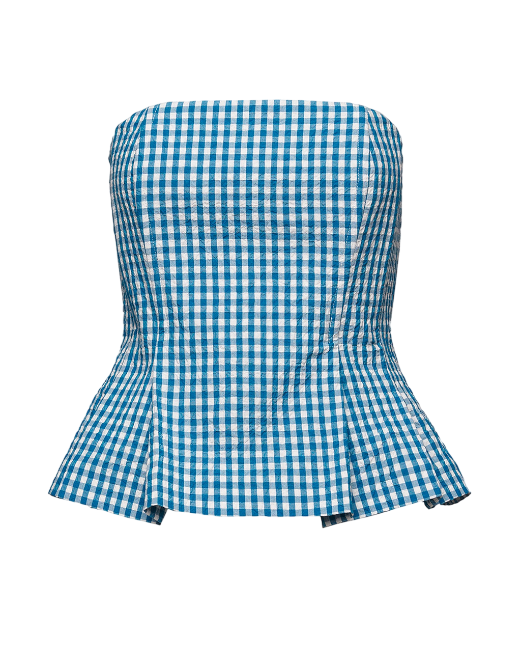 Haut Décolleté en Vichy Gaufré Off White/Agata Blu