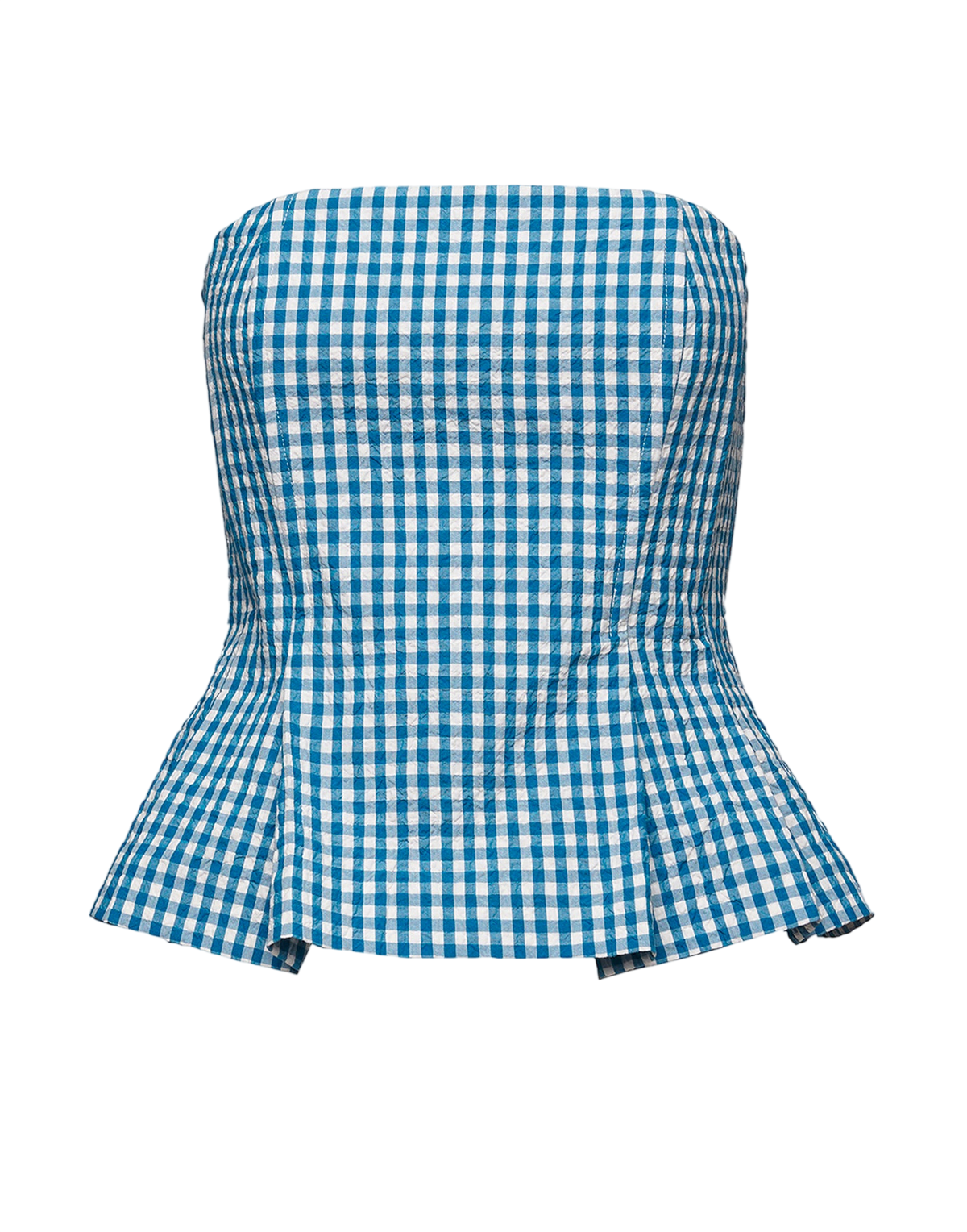Haut Décolleté en Vichy Gaufré Off White/Agata Blu