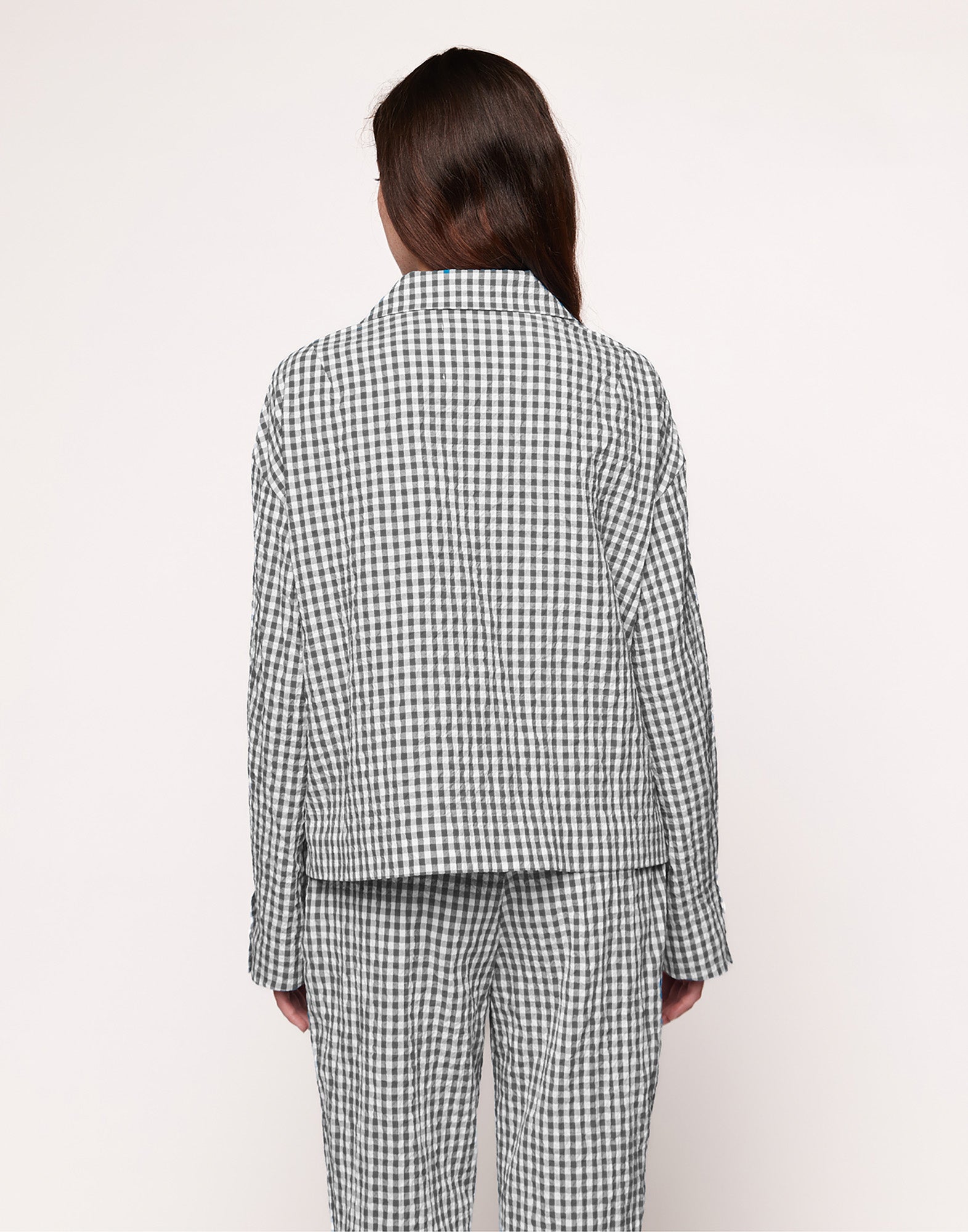 Giacca Destrutturata in Vichy Embossed Off White/Steel