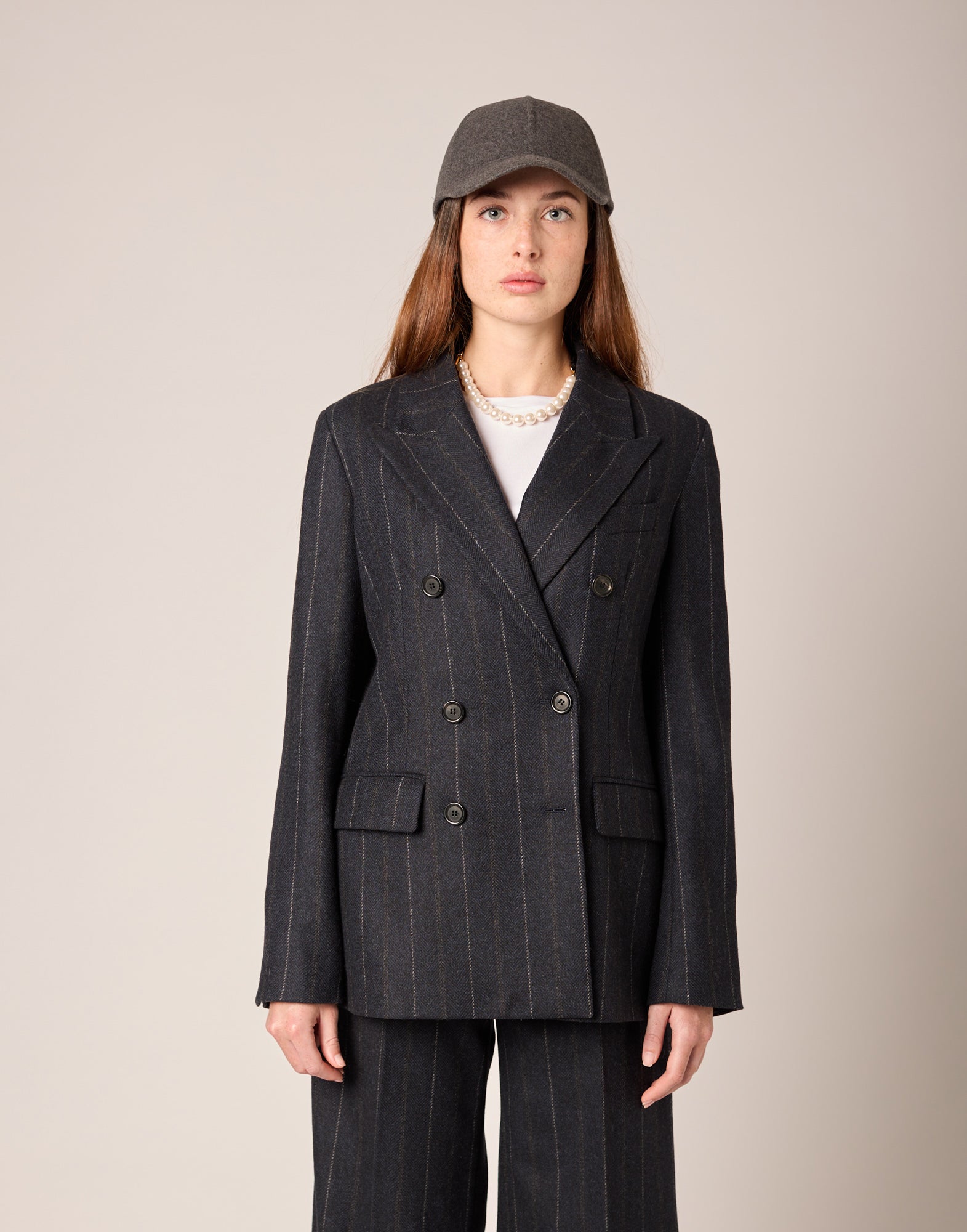 Giacca Doppio Petto in Microresca Gessata Stretch