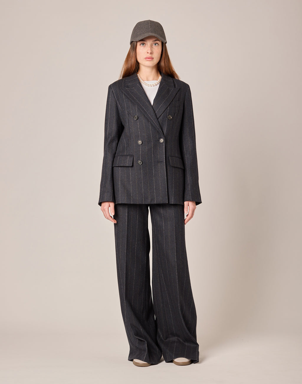 Giacca Doppio Petto in Microresca Gessata Stretch
