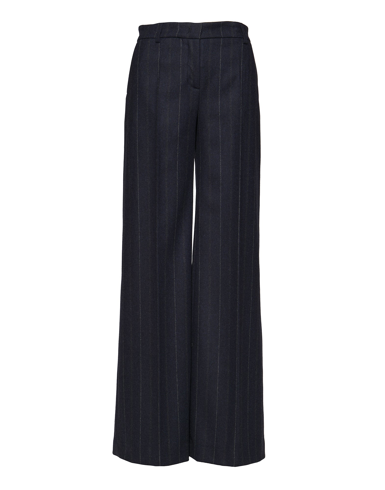 Pantaloni Lunghi Ampi in Microresca Gessata Stretch