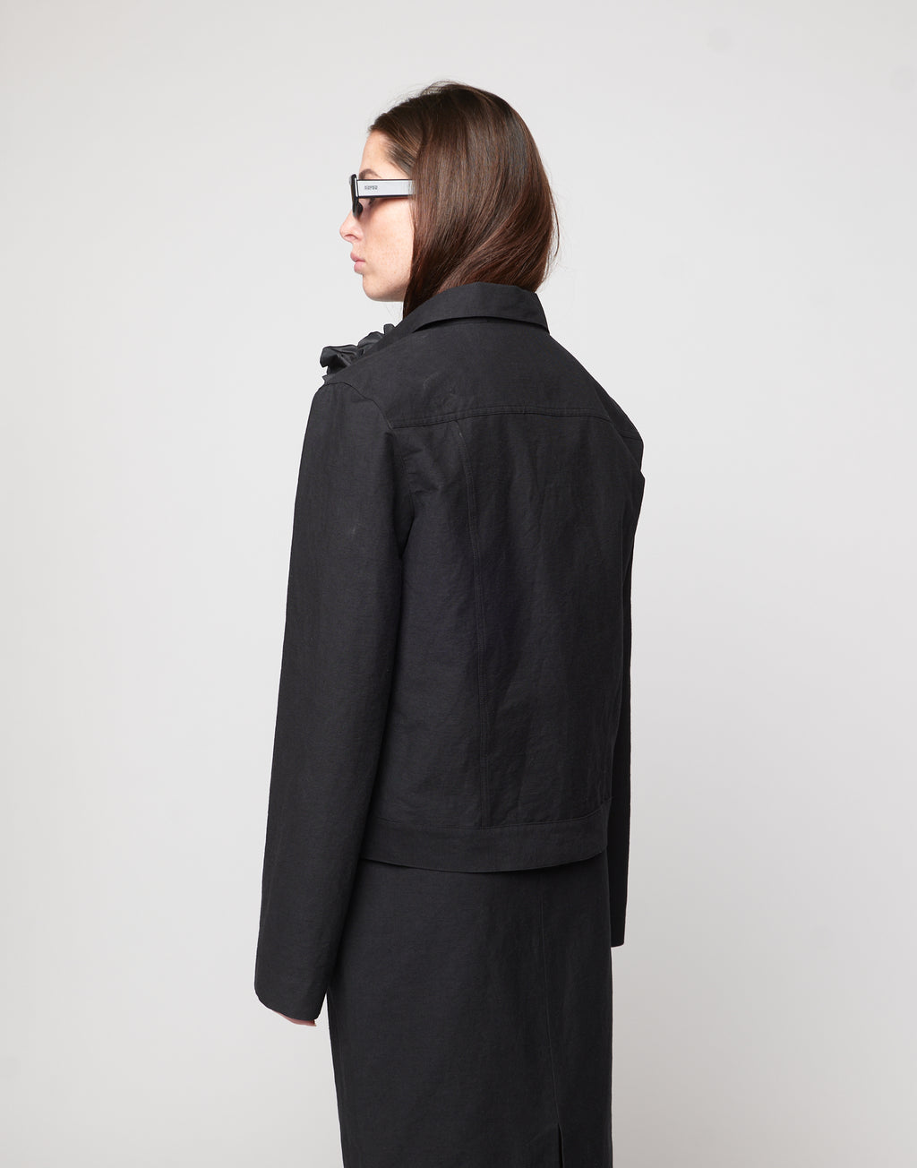 Giacca Taglio Denim in Cotone Froissè Nero