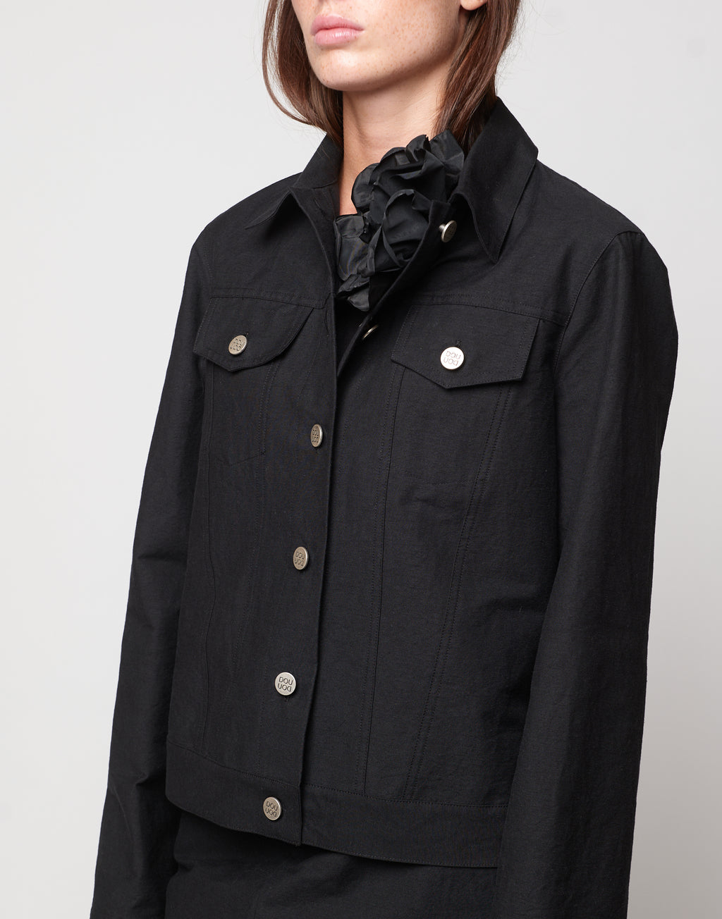 Giacca Taglio Denim in Cotone Froissè Nero