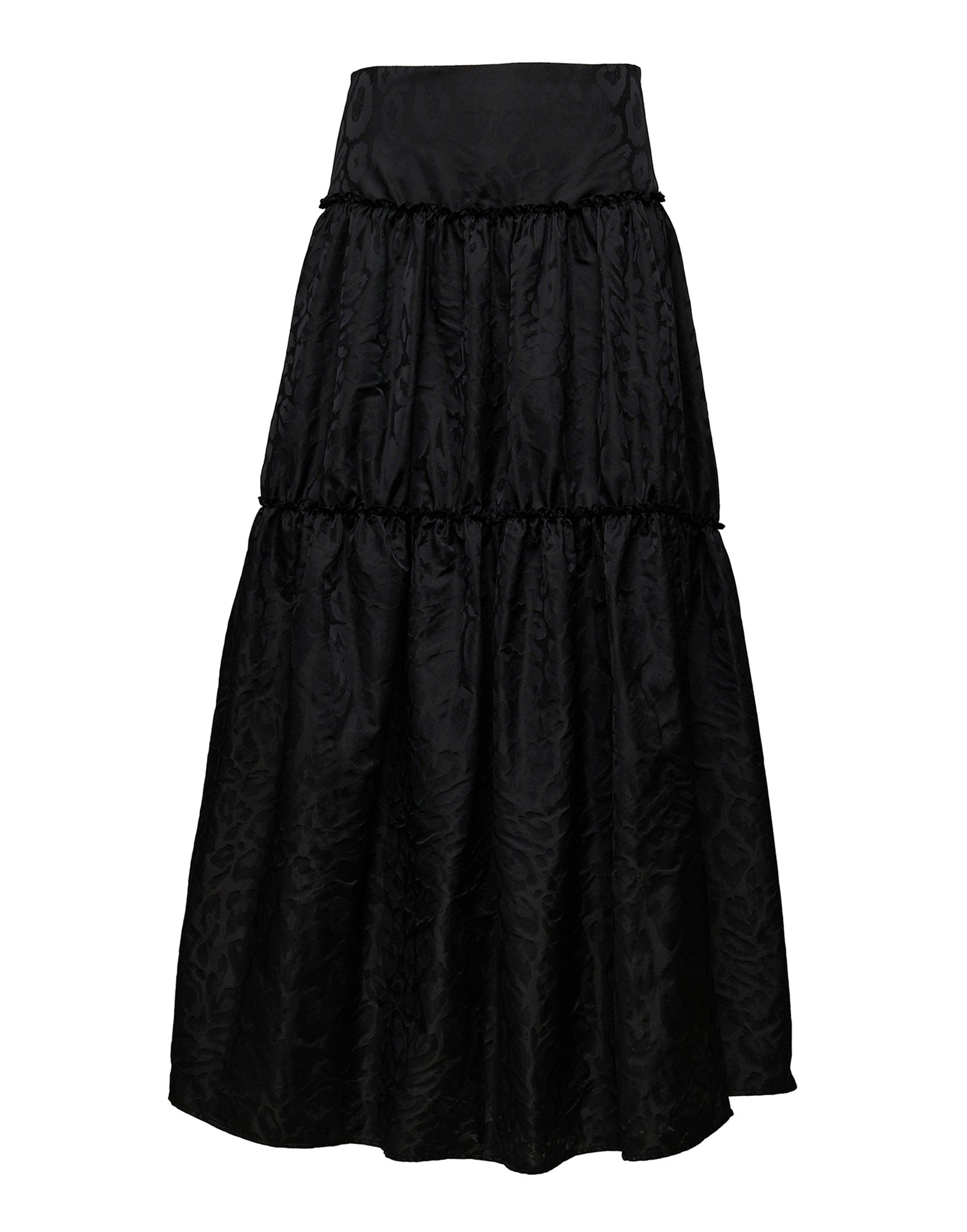 Gonna a Balze in Taffettas Jacquard Maculato Nero
