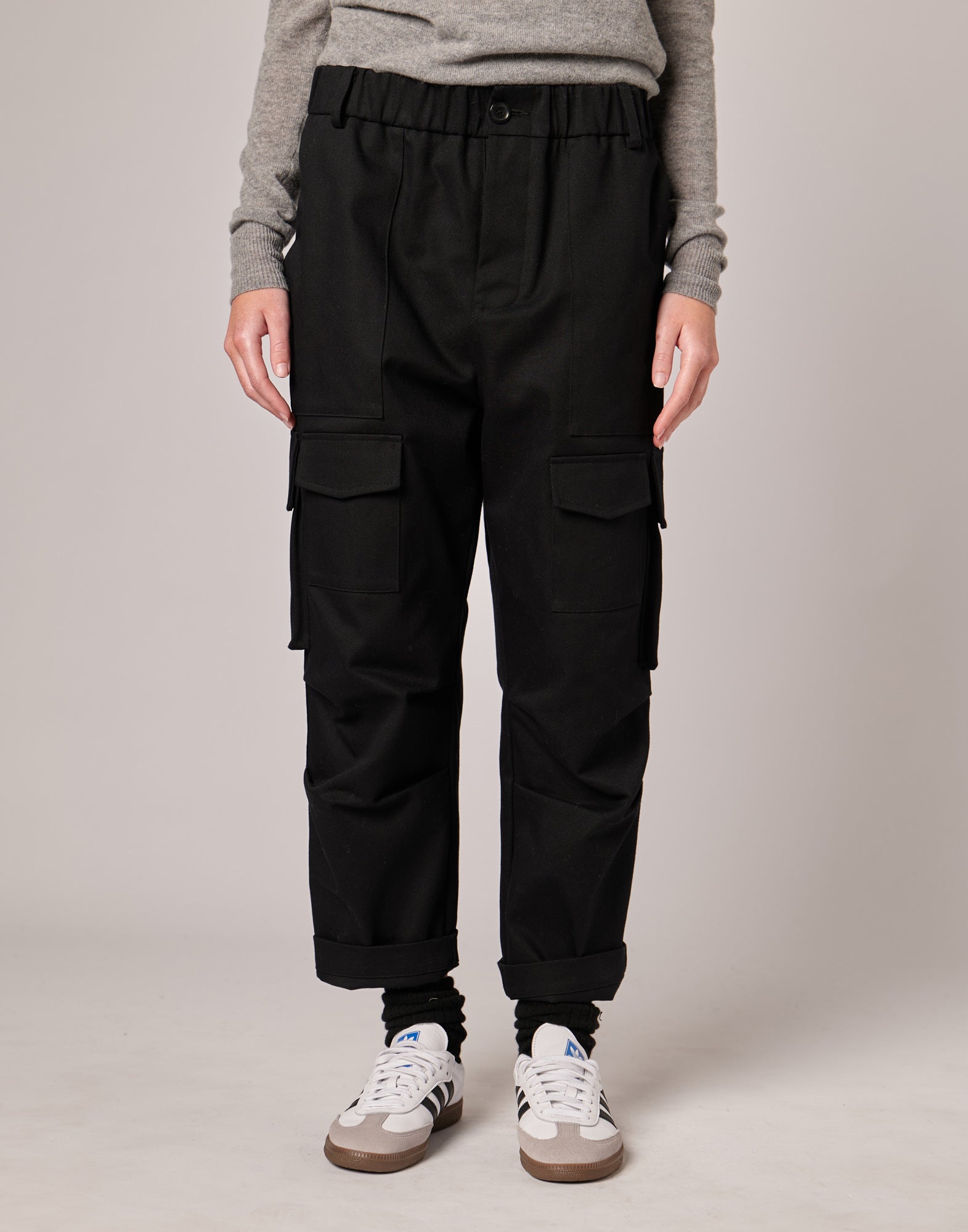 Pantaloni Cargo in Cotton Drill Neri