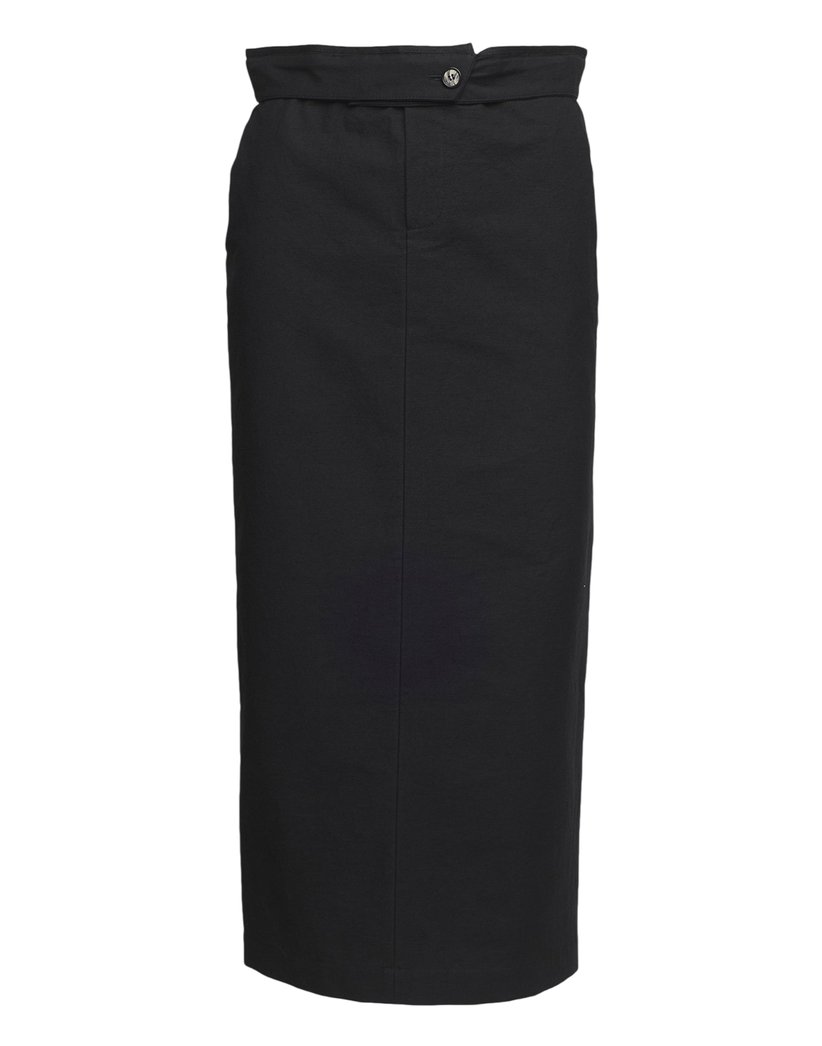 Black Crinkled Cotton Midi Pencil Skirt