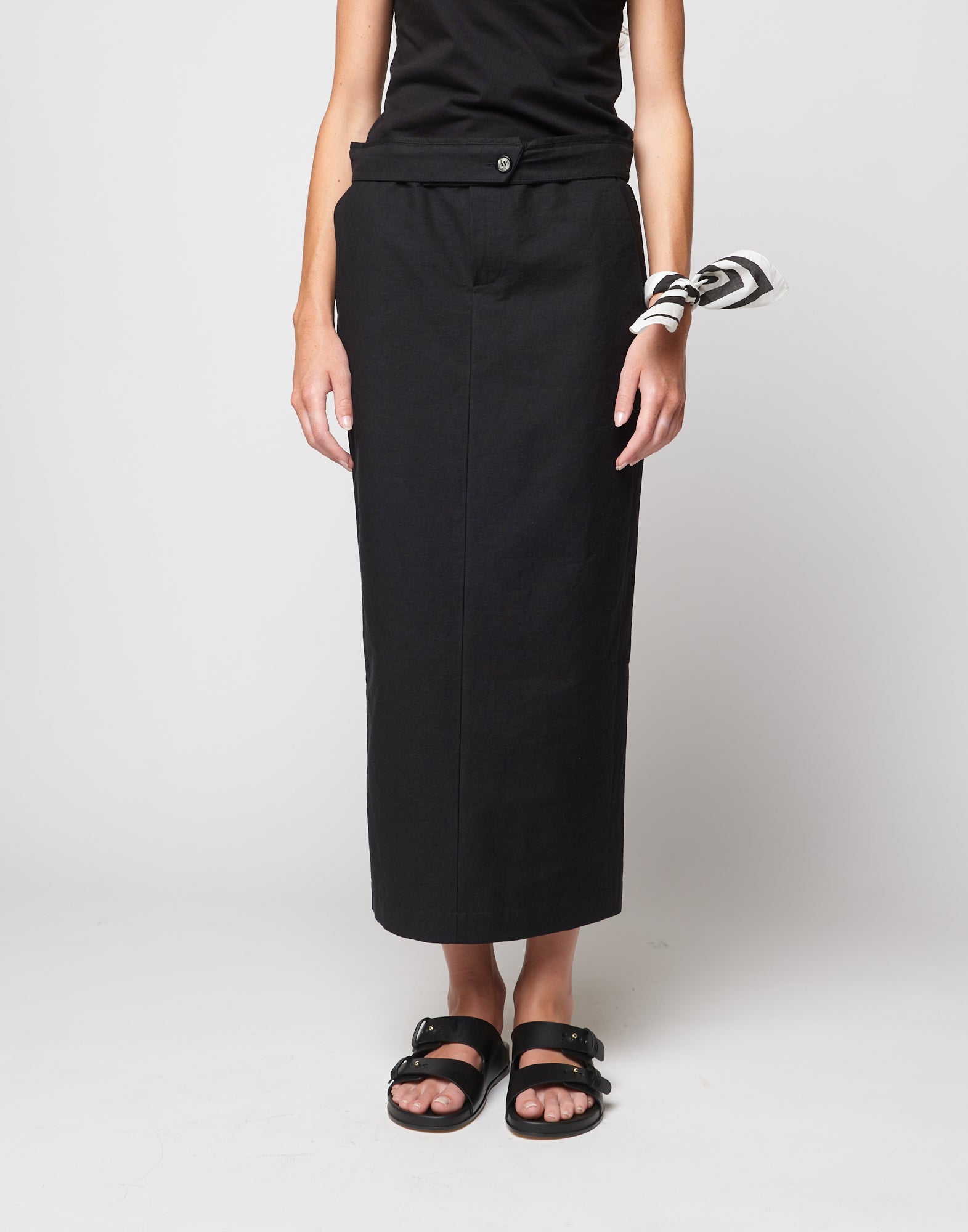 Gonna Midi a Tubo in Cotone Froissé Nera